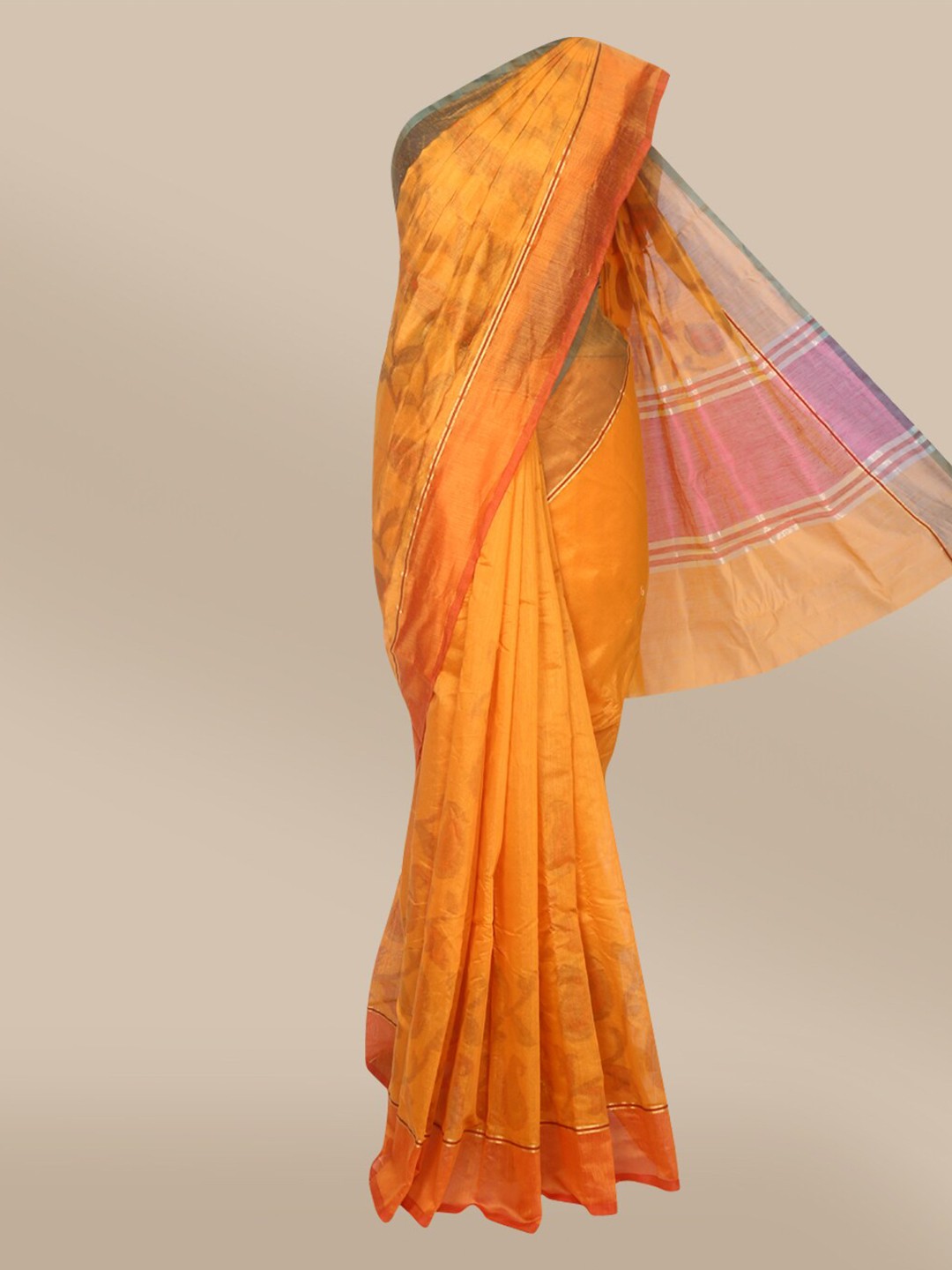 

The Chennai Silks Yellow Floral Pure Cotton Chanderi Saree