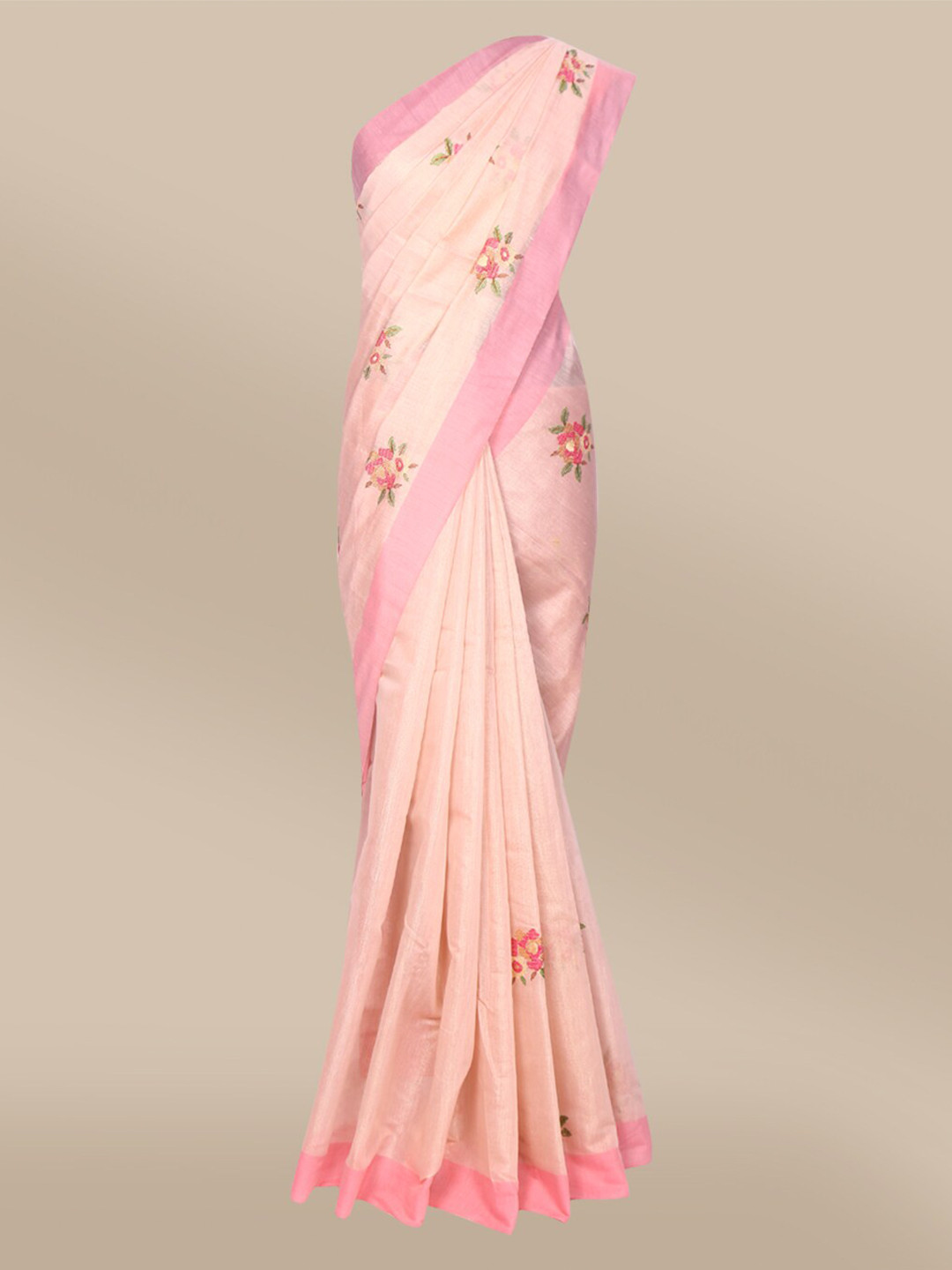 

The Chennai Silks Pink Floral Pure Cotton Chanderi Saree