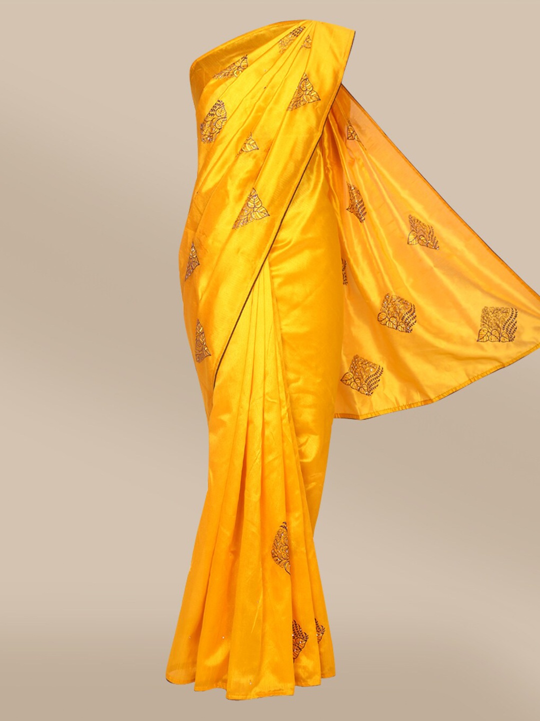 

The Chennai Silks Yellow & Brown Ethnic Motifs Embroidered Saree