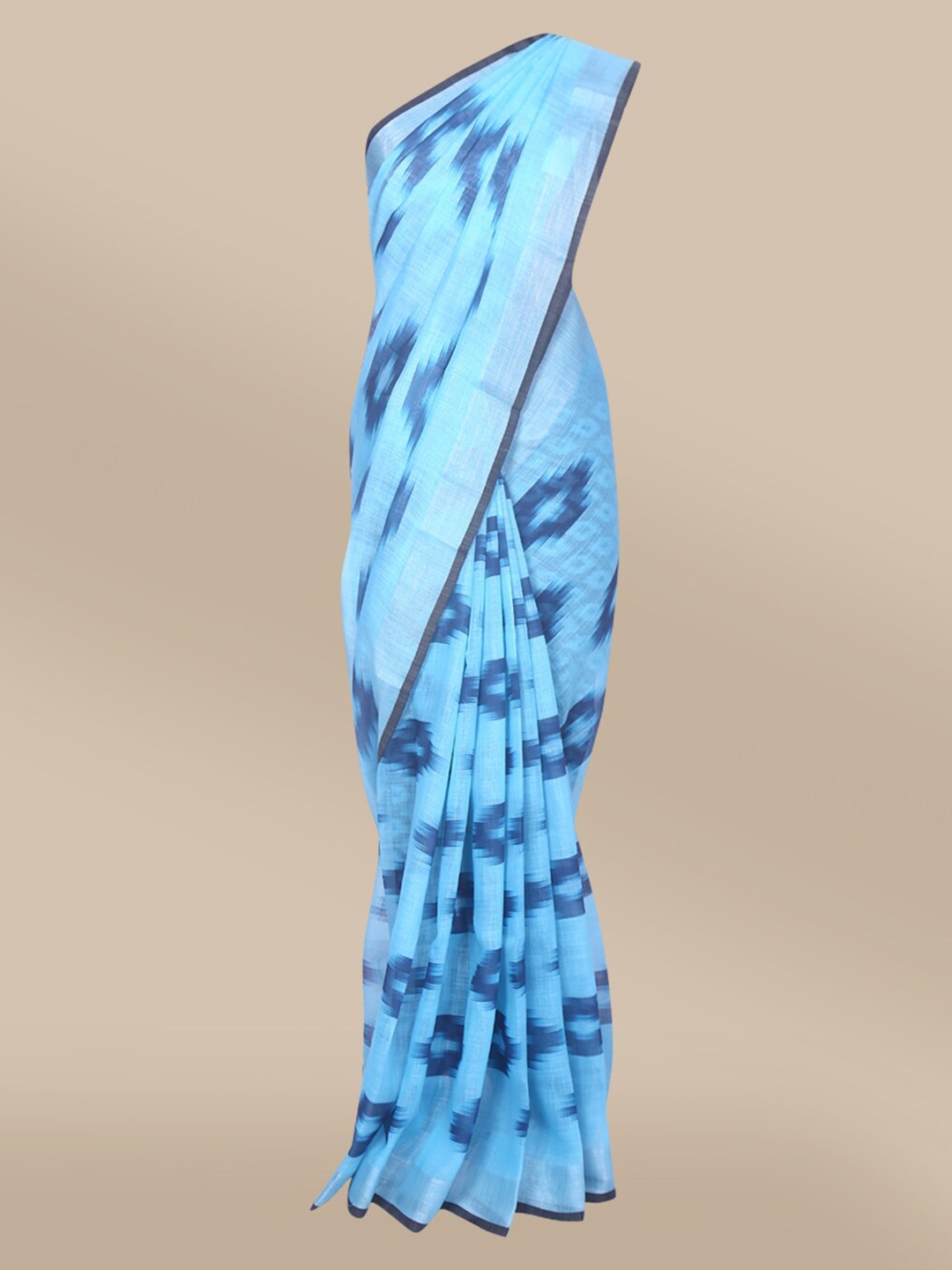 

The Chennai Silks Turquoise Blue & Silver-Toned Linen Blend Saree