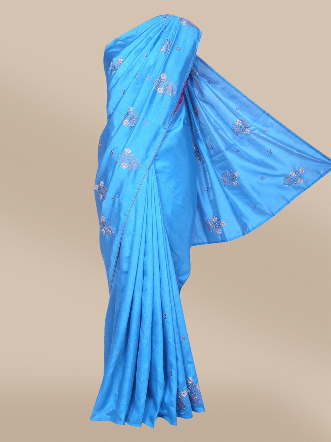 

The Chennai Silks Blue & Pink Floral Embroidered Saree