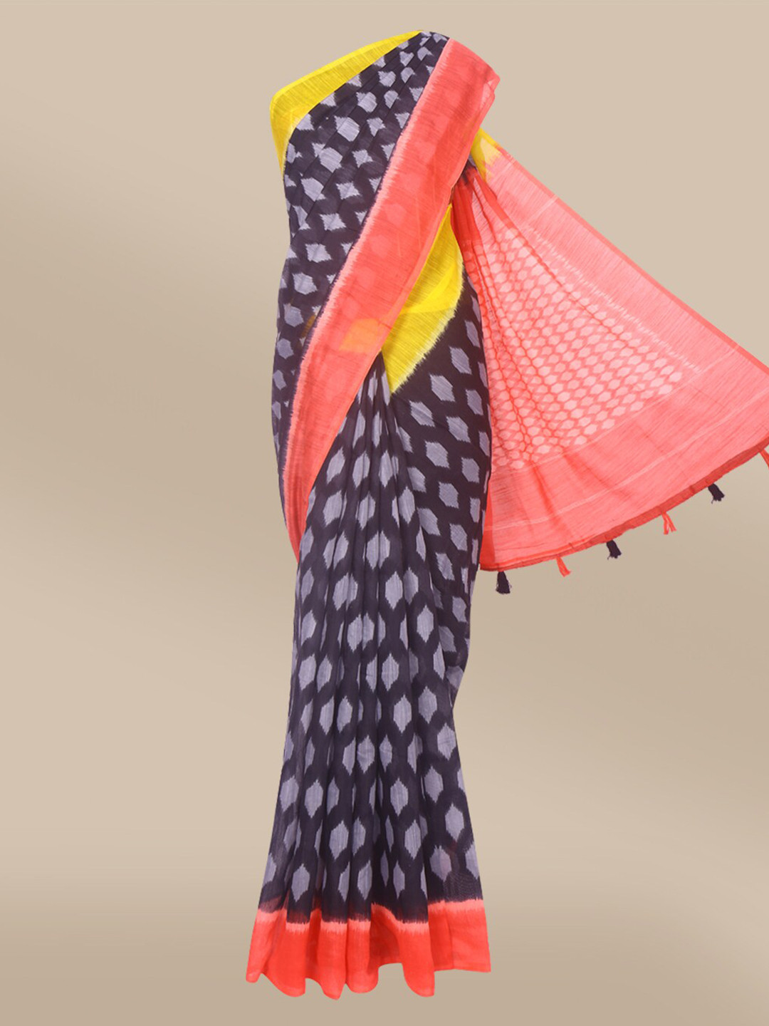 

The Chennai Silks Black & Yellow Bhagalpuri Saree