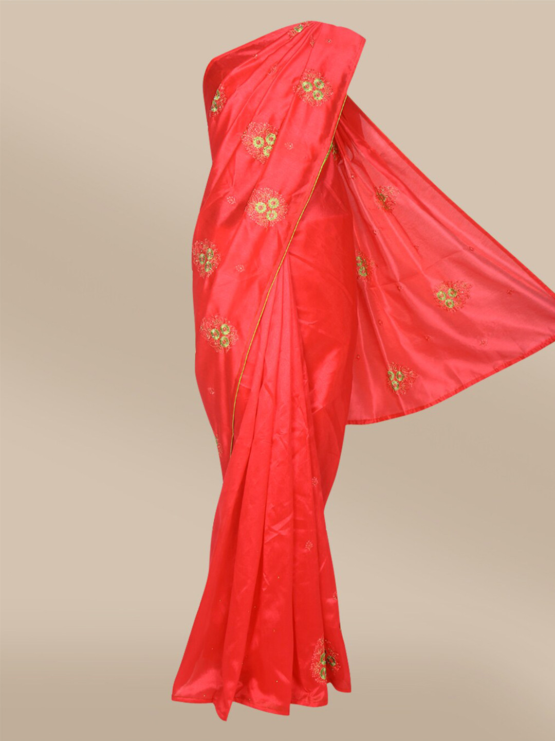 

The Chennai Silks Pink & Green Floral Embroidered Fusion Saree