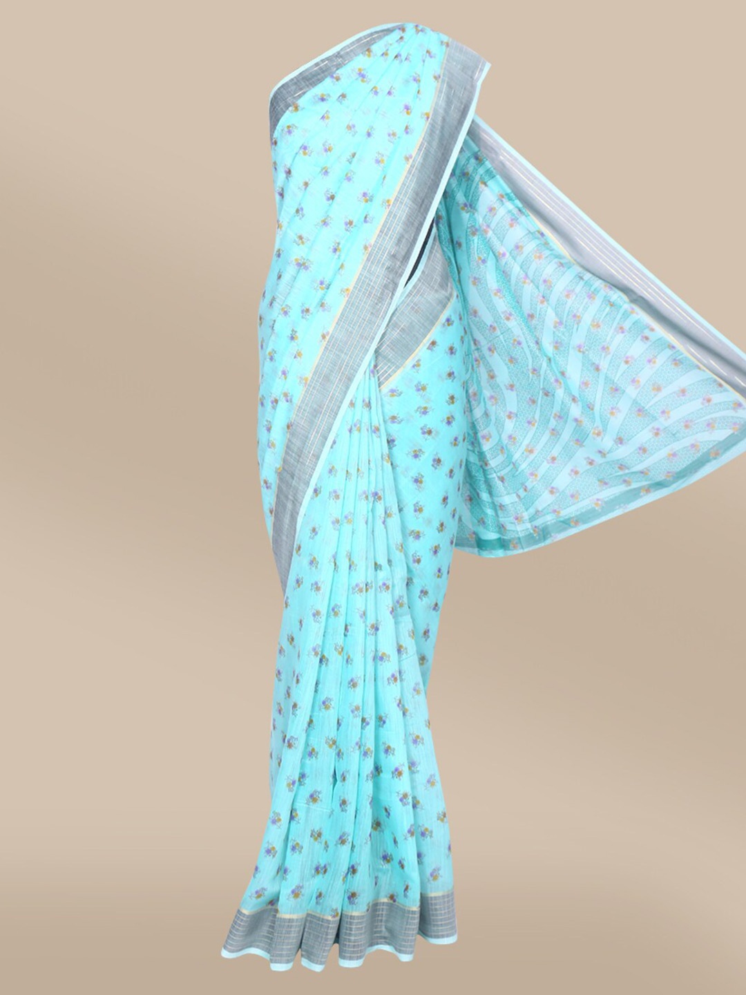 

The Chennai Silks Green & Grey Floral Zari Saree