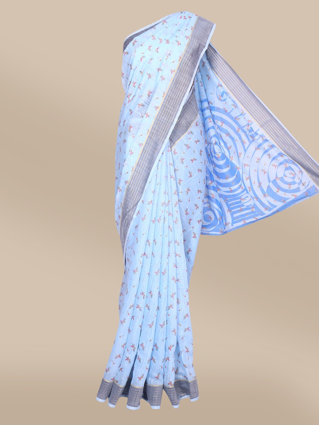 

The Chennai Silks Blue & Pink Floral Printed Zari Saree