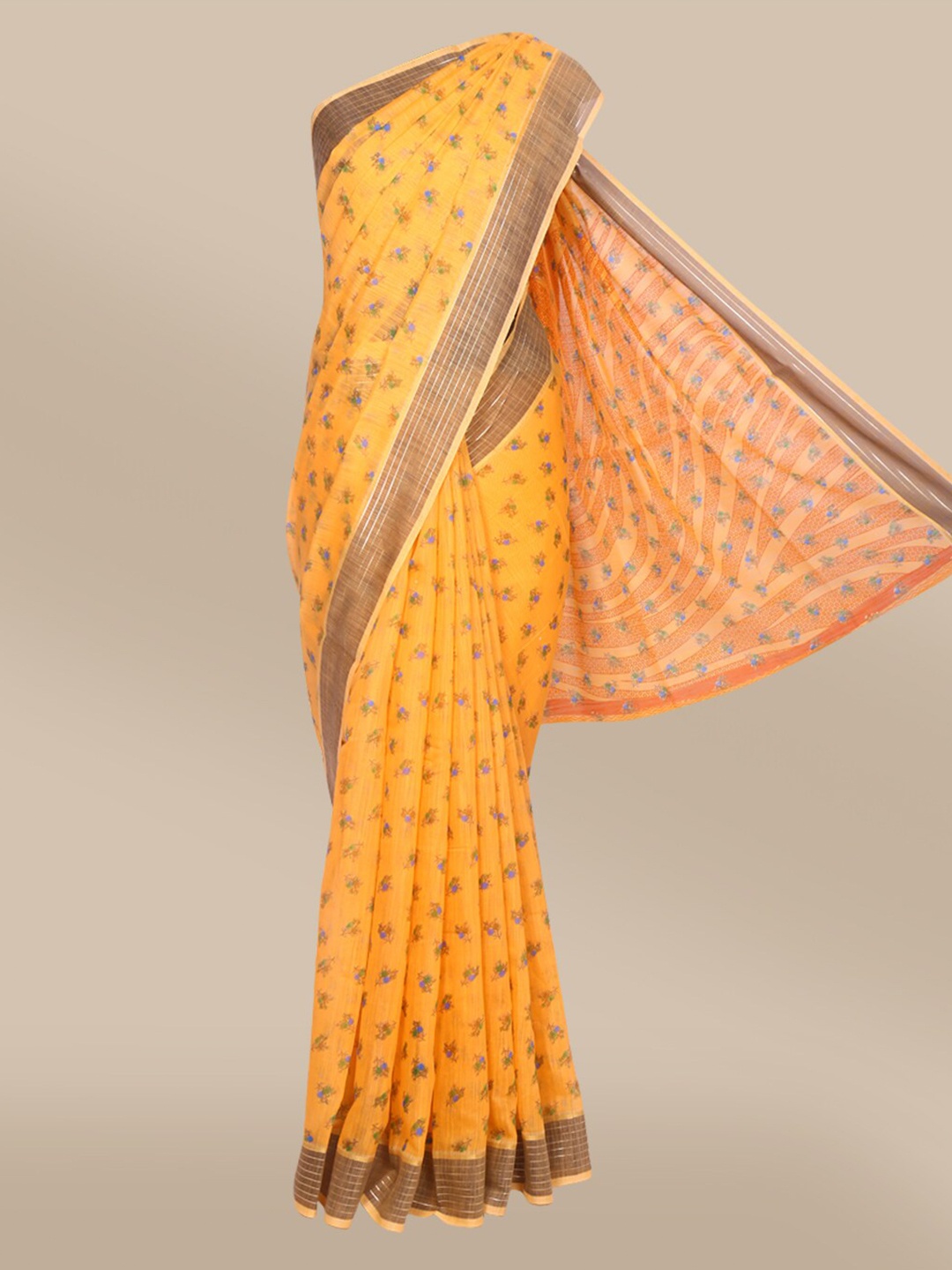 

The Chennai Silks Orange & Bronze Floral Zari Saree