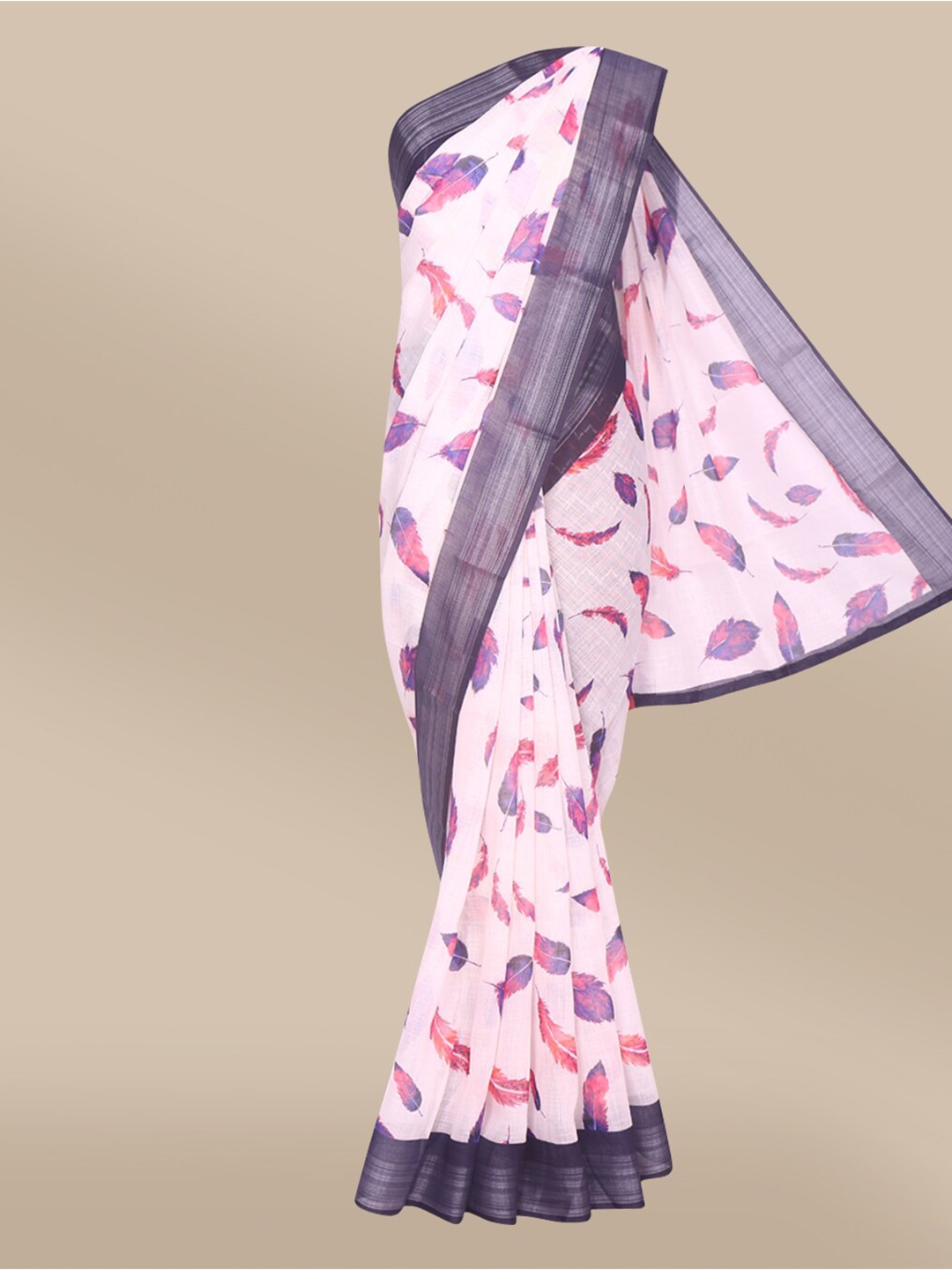 

The Chennai Silks Off White & Purple Floral Linen Blend Saree