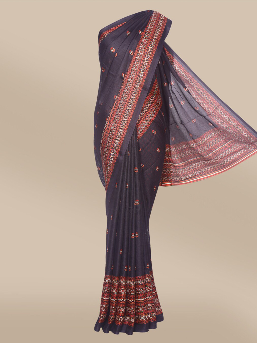 

The Chennai Silks Black & Red Floral Printed Saree