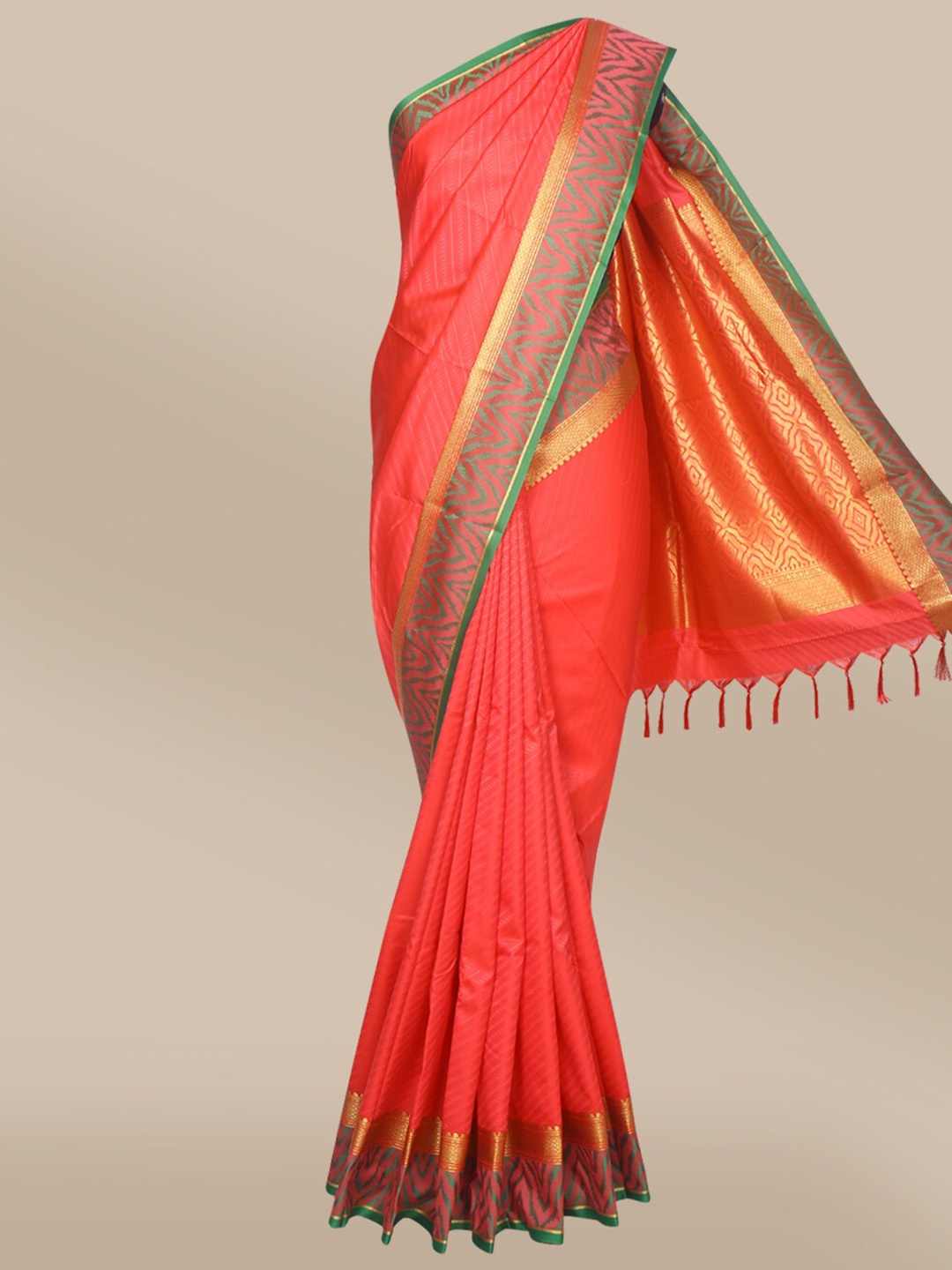

The Chennai Silks Pink & Green Woven Design Art Silk Banarasi Saree