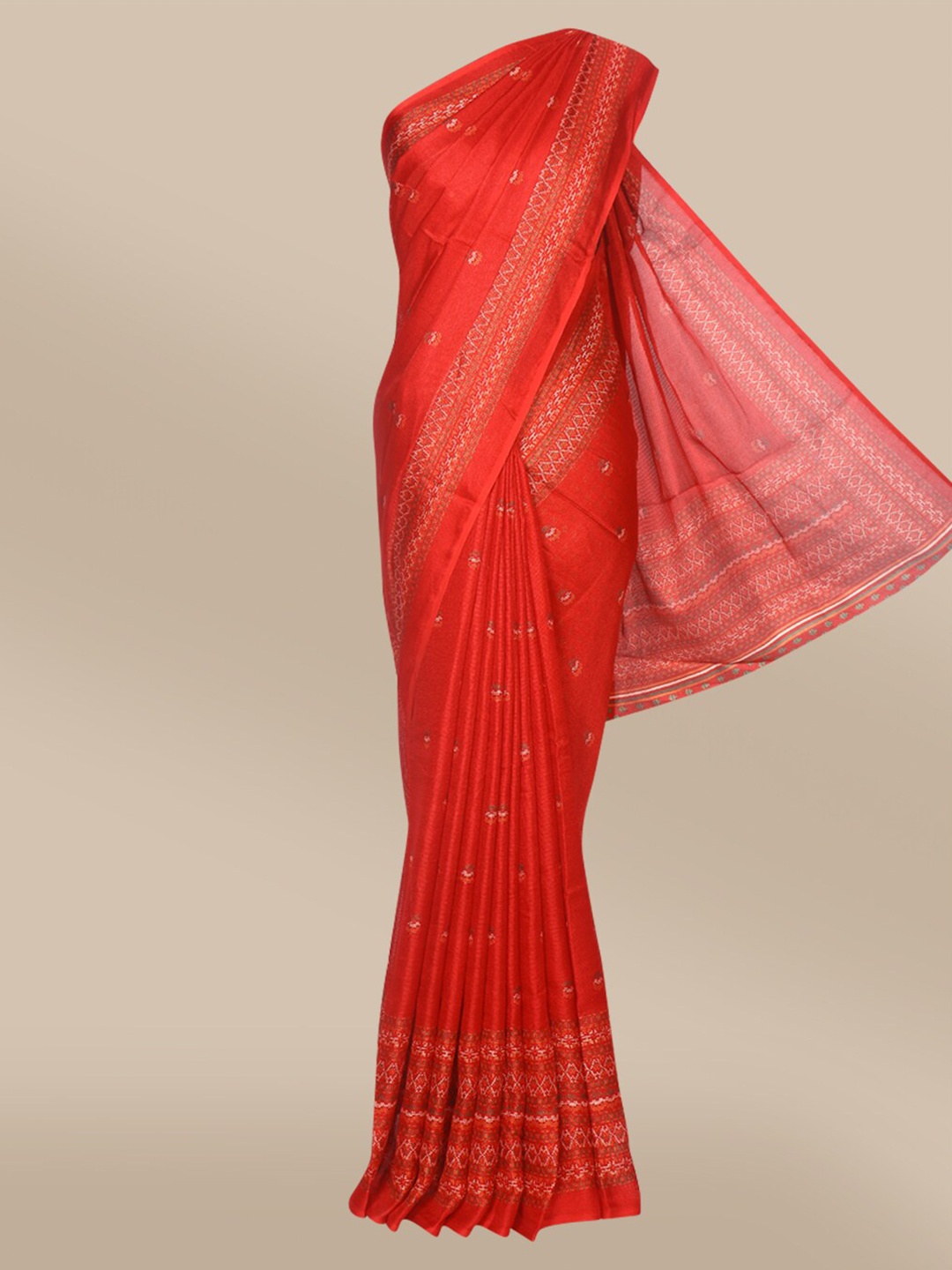

The Chennai Silks Red & White Ethnic Motifs Fusion Saree