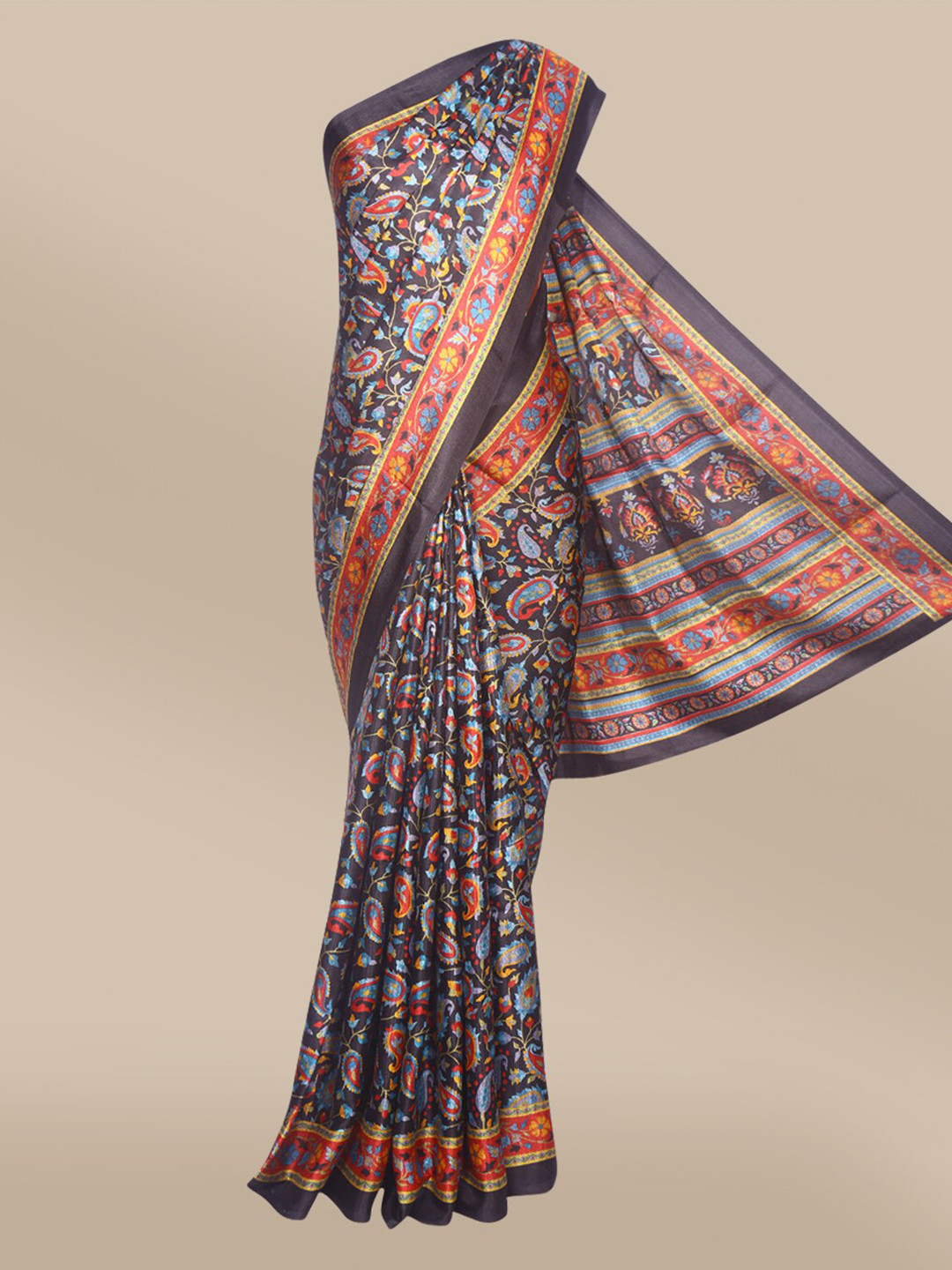 

The Chennai Silks Black & Red Floral Satin Saree