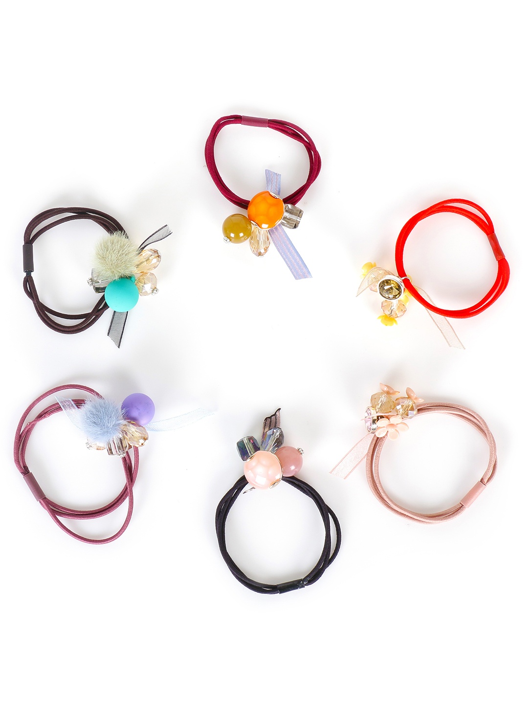 

Yellow Chimes Women Set of 6 Assorted Beaded Ponytail Holders