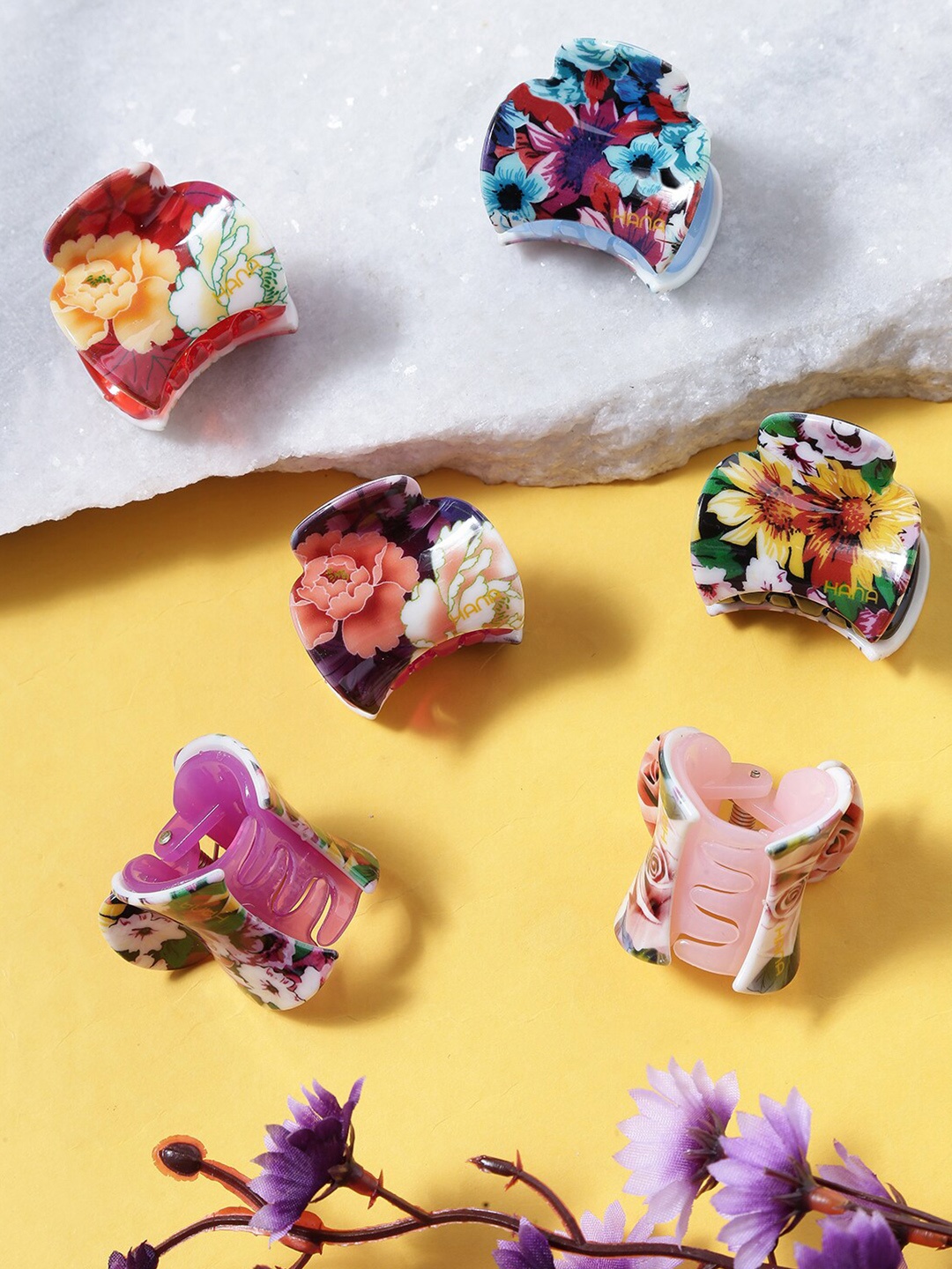 

Yellow Chimes Women Set Of 6 Multicolor Floral Print Claw Clips, Multi
