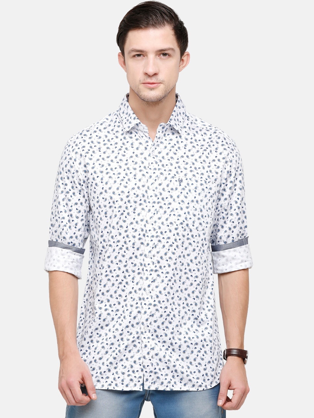 

Classic Polo Men White Slim Fit Floral Opaque Printed Casual Shirt