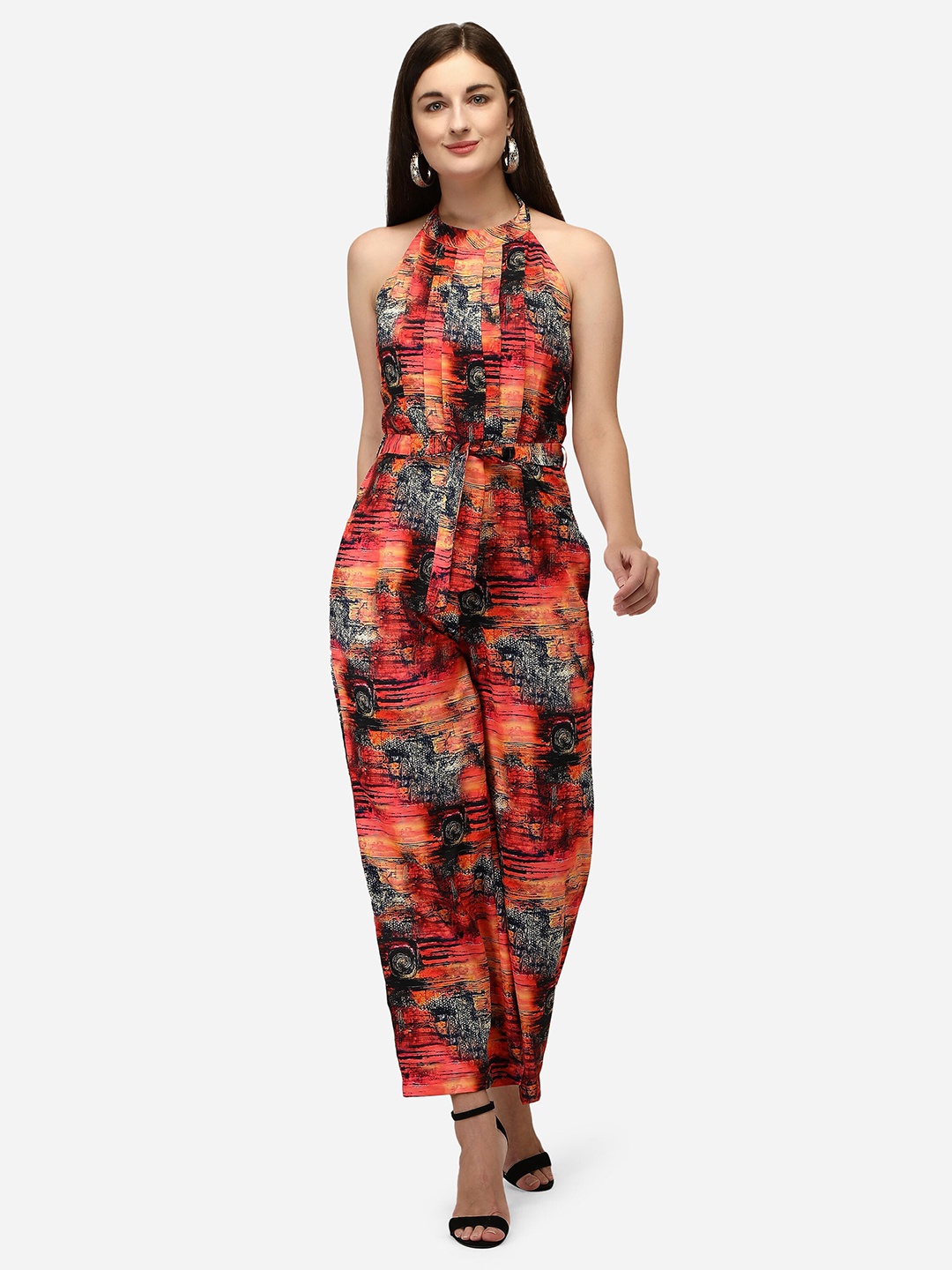 

Yuvraah Red & Grey Halter Neck Printed Jumpsuit
