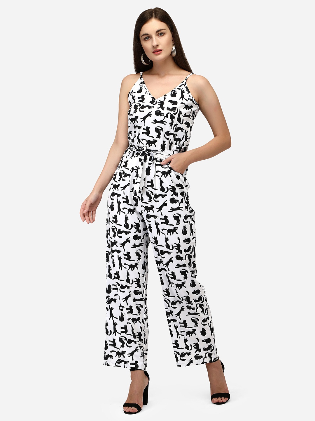 

Yuvraah White & Black Printed Basic Jumpsuit