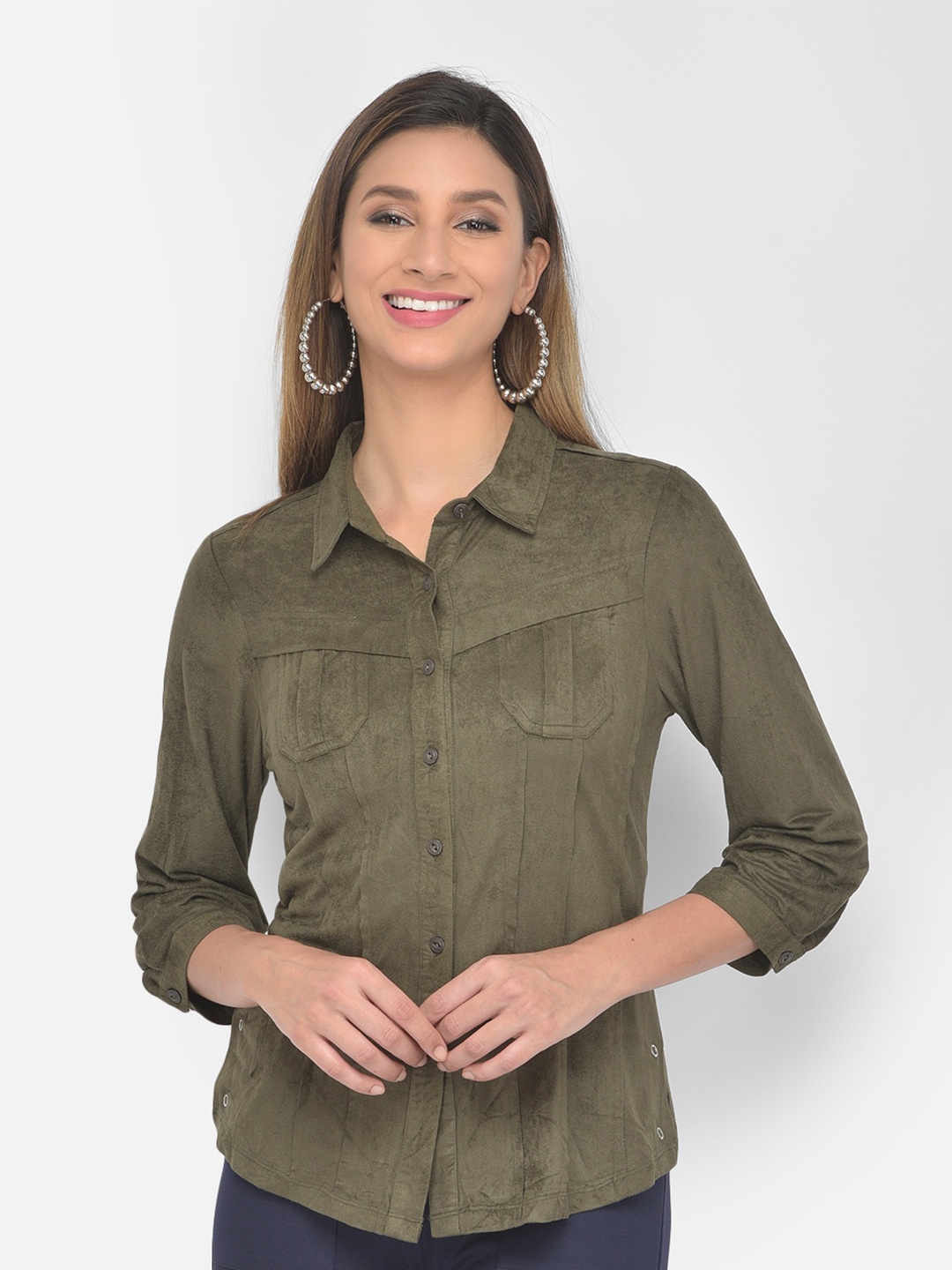 

Latin Quarters Green Solid Shirt Style Top