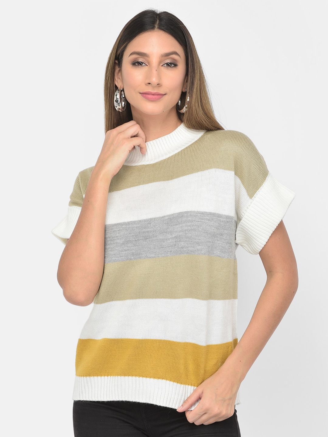

Latin Quarters Women Mustard & Grey Striped Pullover