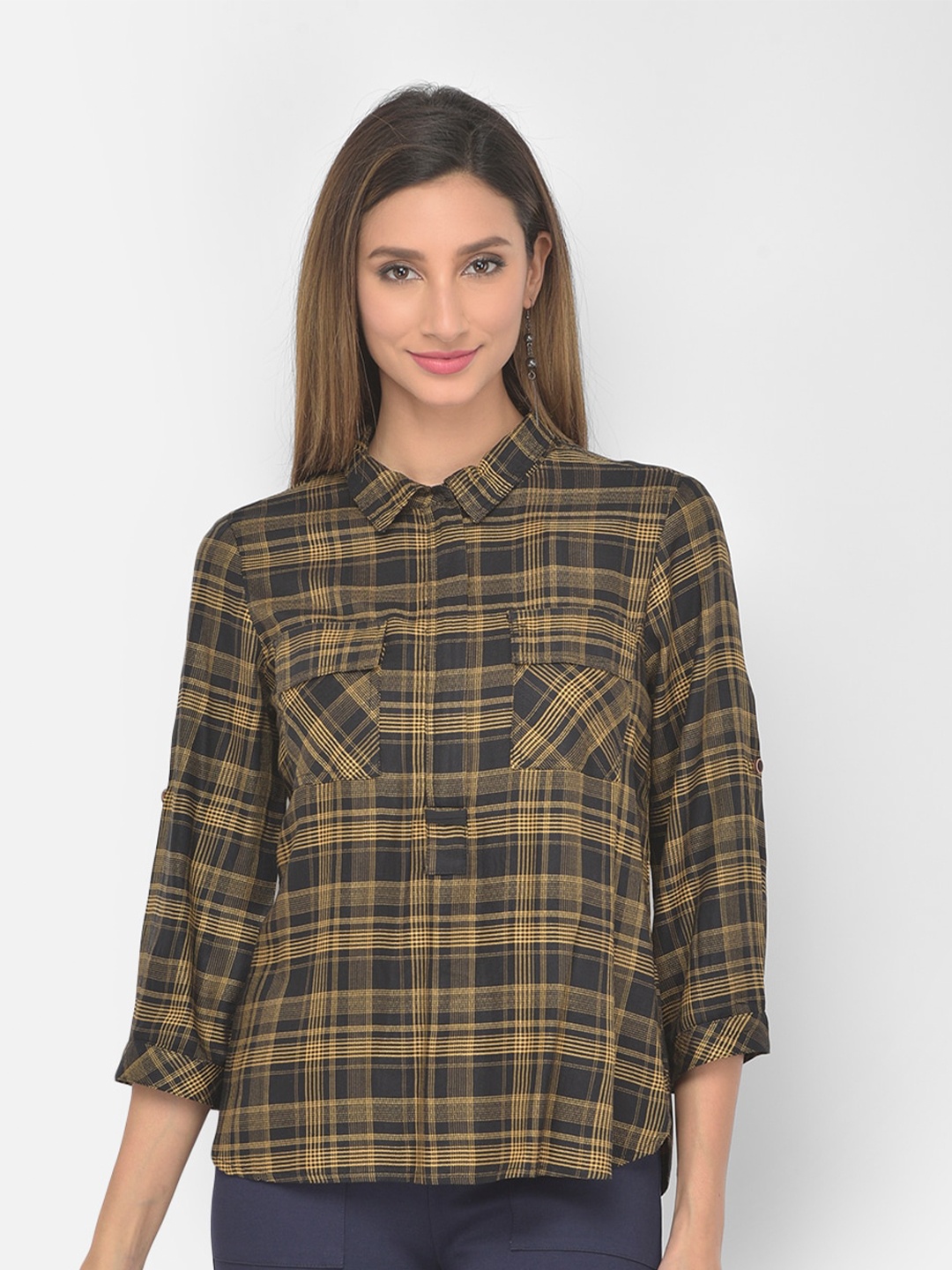 

Latin Quarters Black & Yellow Checked Shirt Style Top