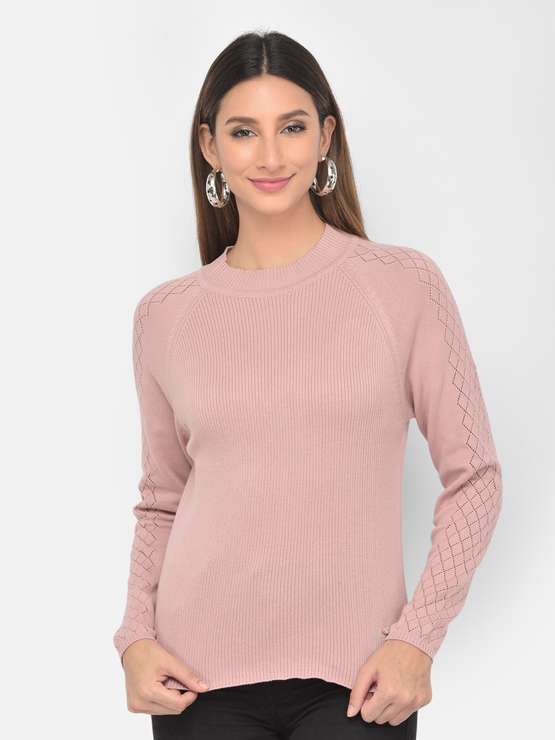 

Latin Quarters Women Pink Cross Cable Design Pullover