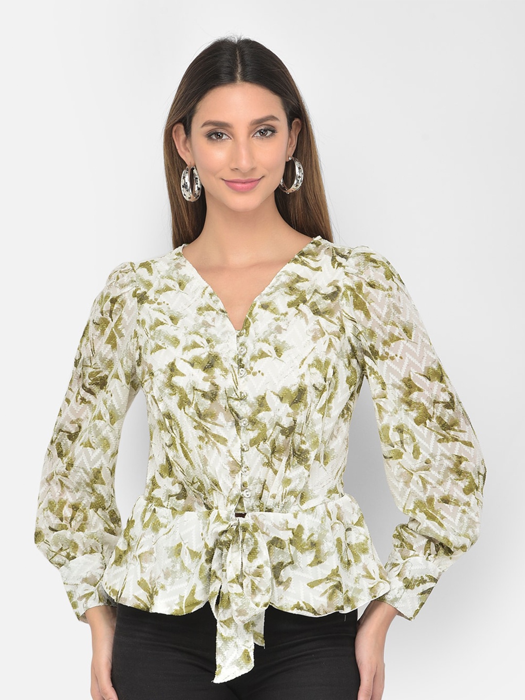 

Latin Quarters Green Abstract Printed Peplum Top