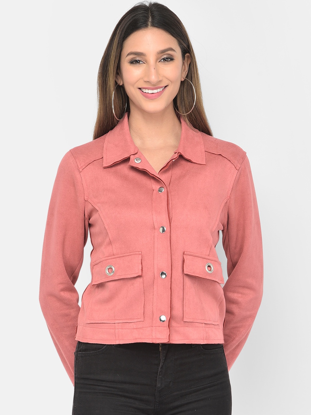 

Latin Quarters Women Pink Lightweight Crop Suede Tailored Boxy Jacket