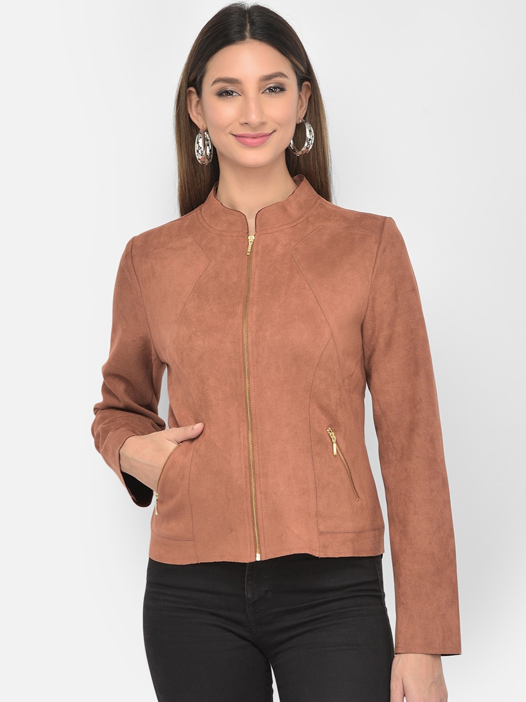 

Latin Quarters Women Brown Lightweight Bomber Jacket