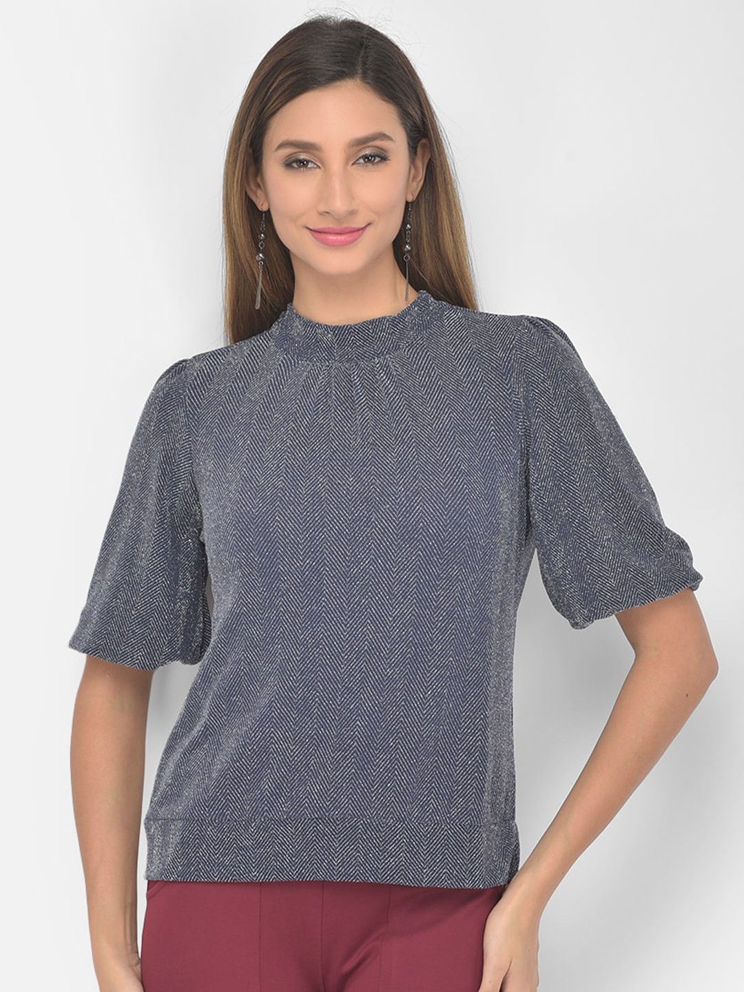 

Latin Quarters Blue Self Designed Regular Top