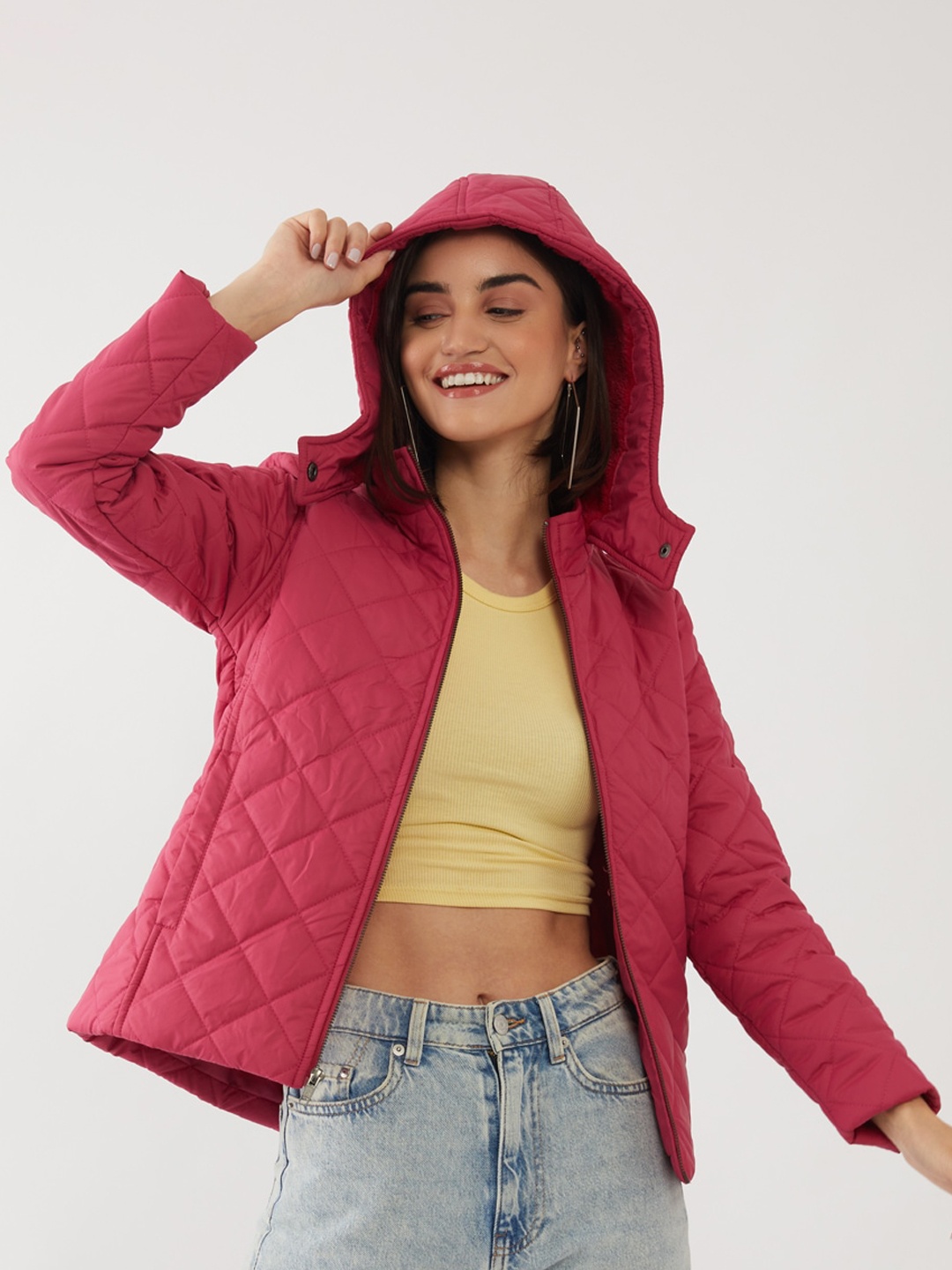 

Zink London Women Red Floral Longline Puffer Jacket