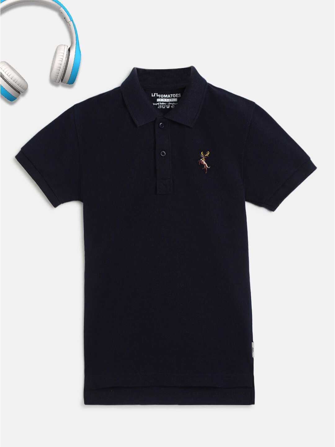 

Lil Tomatoes Boys Navy Blue Solid Cotton Polo Collar T-shirt