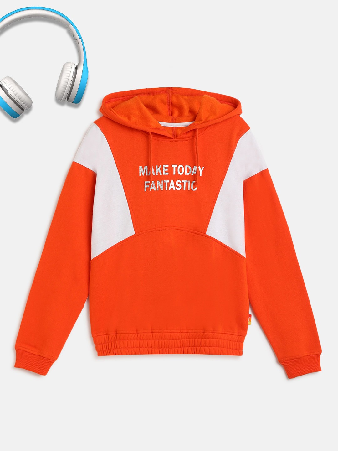 

Lil Tomatoes Girls Orange Printed Hooded Sweatshirt