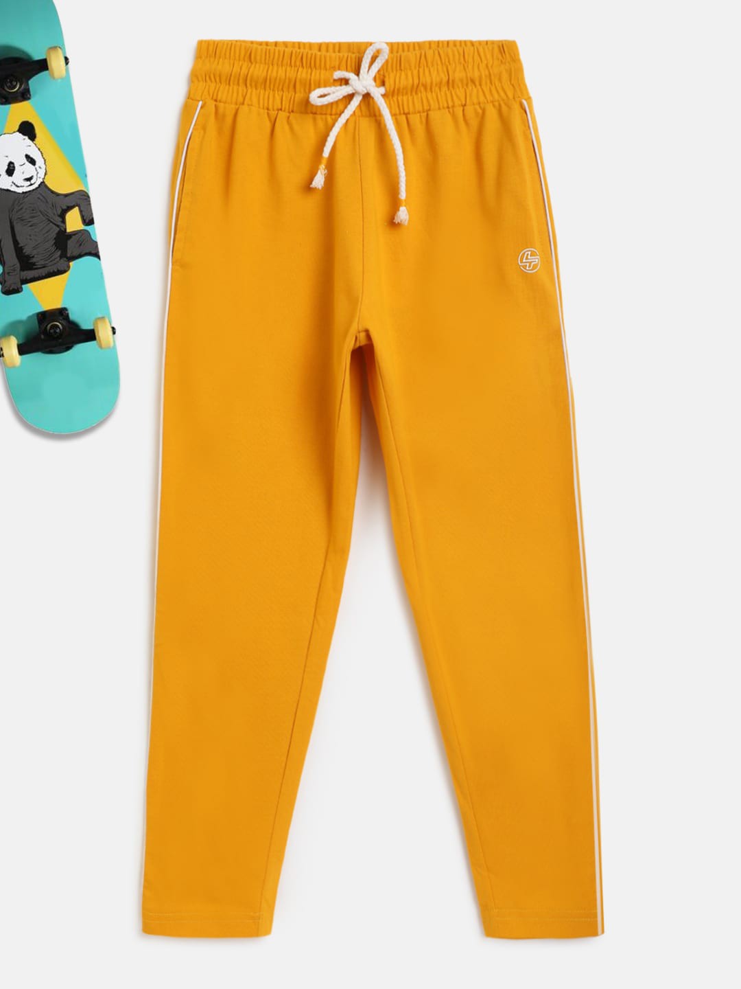 

Lil Tomatoes Boys Mustard Yellow Solid Pure Cotton Track Pants