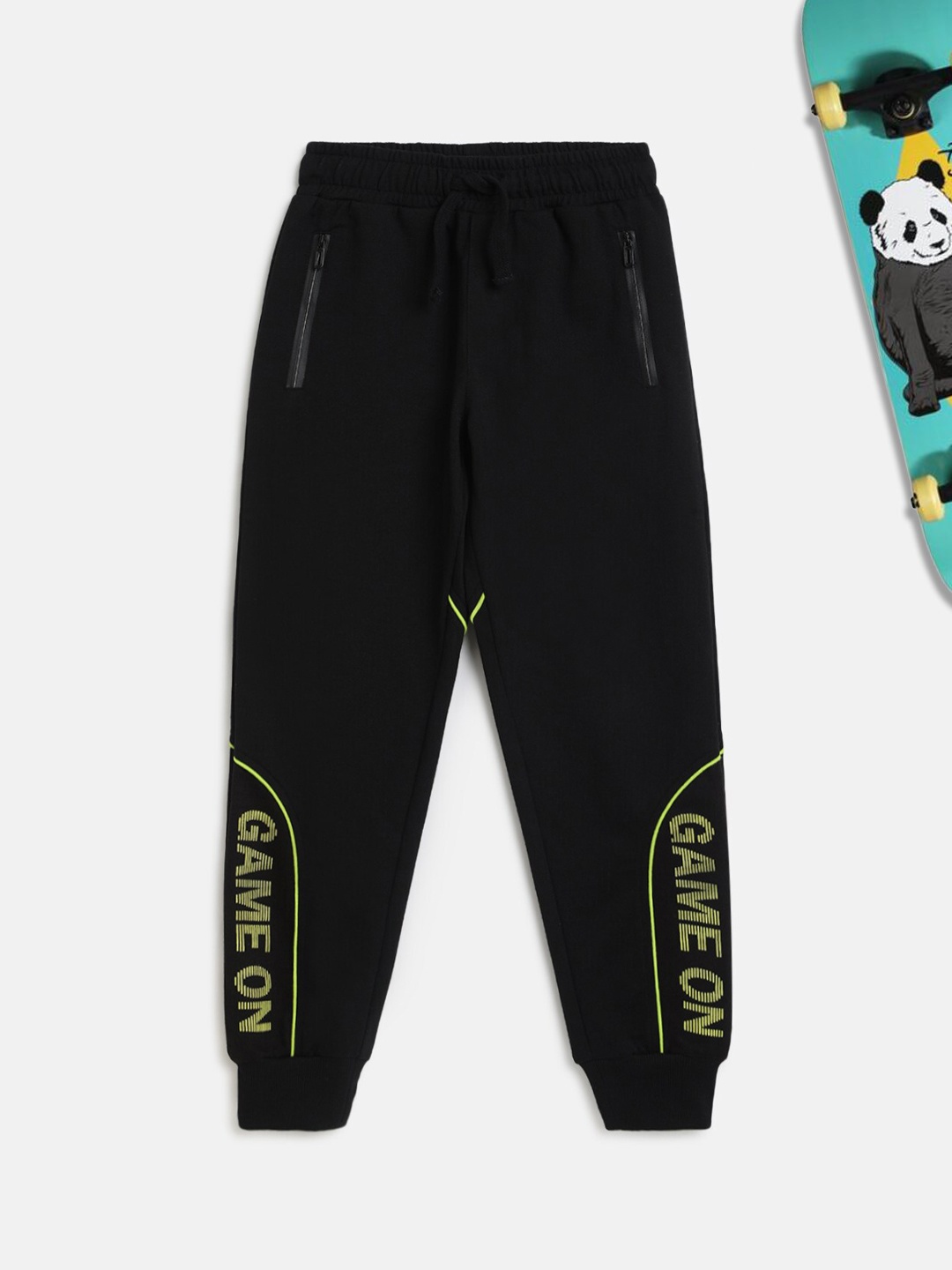 

Lil Tomatoes Boys Black & Green Printed Pure Cotton Joggers