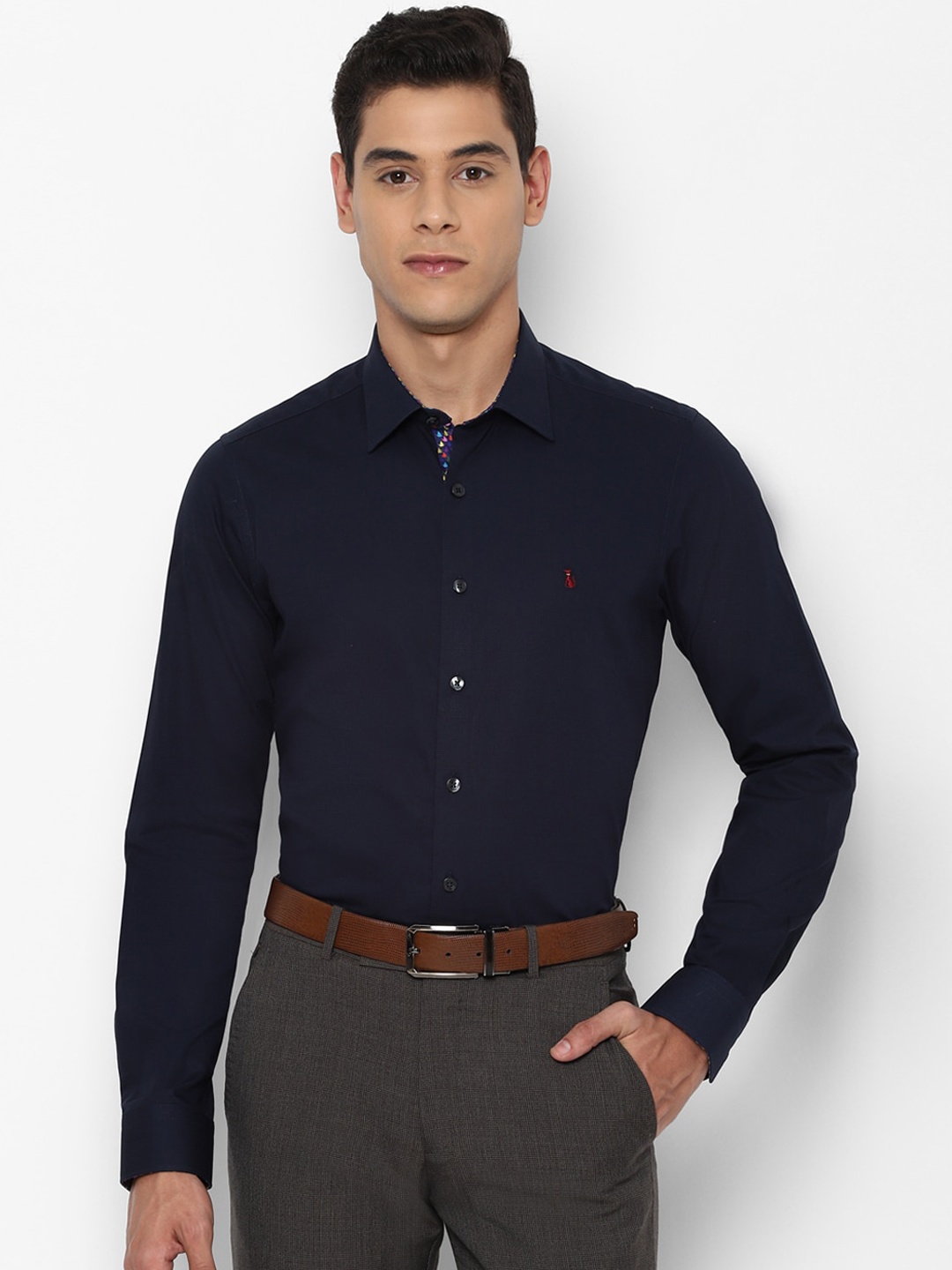 

SIMON CARTER LONDON Men Navy Blue Slim Fit Textured Cotton Formal Shirt