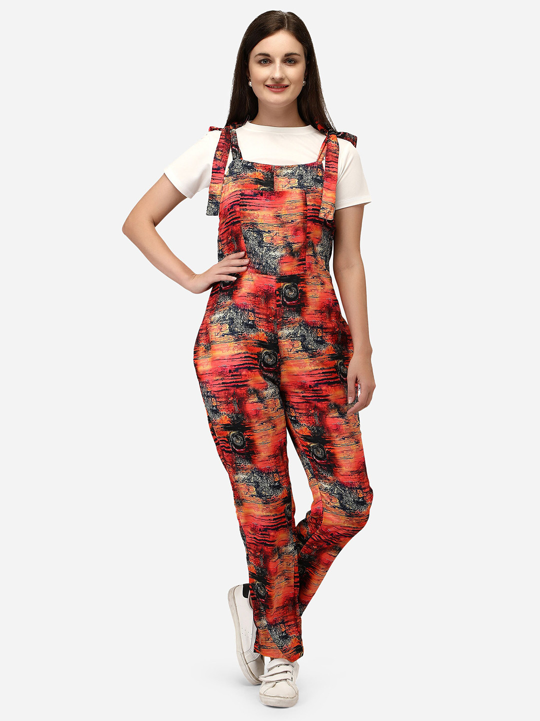 

Yuvraah Women Orange & Black T-shirt with Dungaree