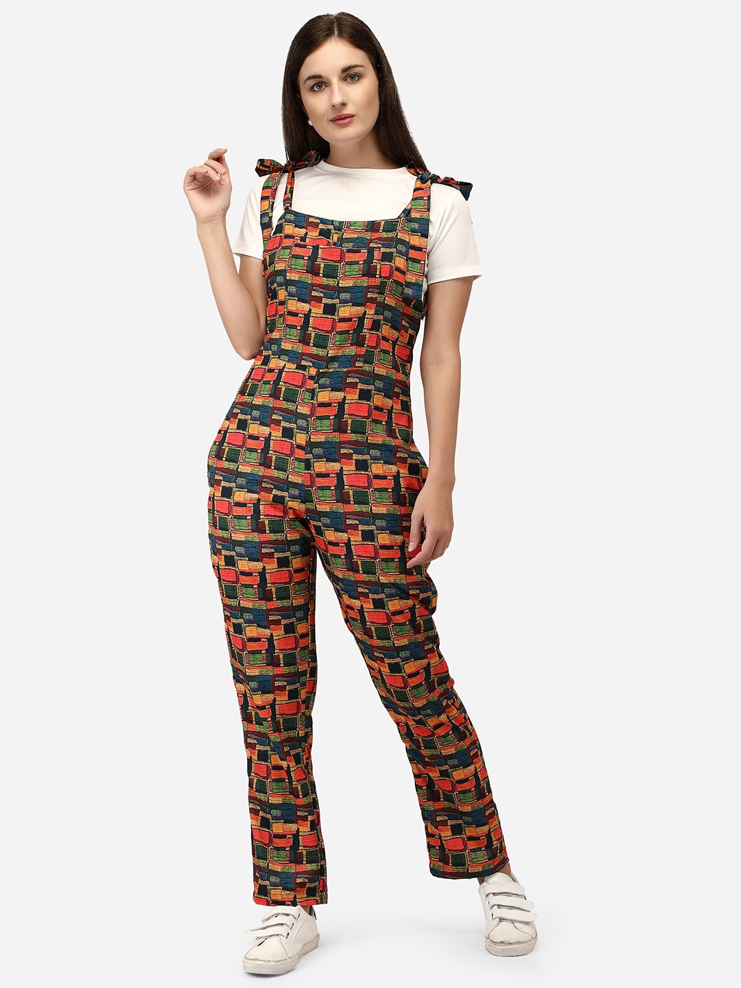 

Yuvraah Women Orange & Blue T-shirt with Dungaree