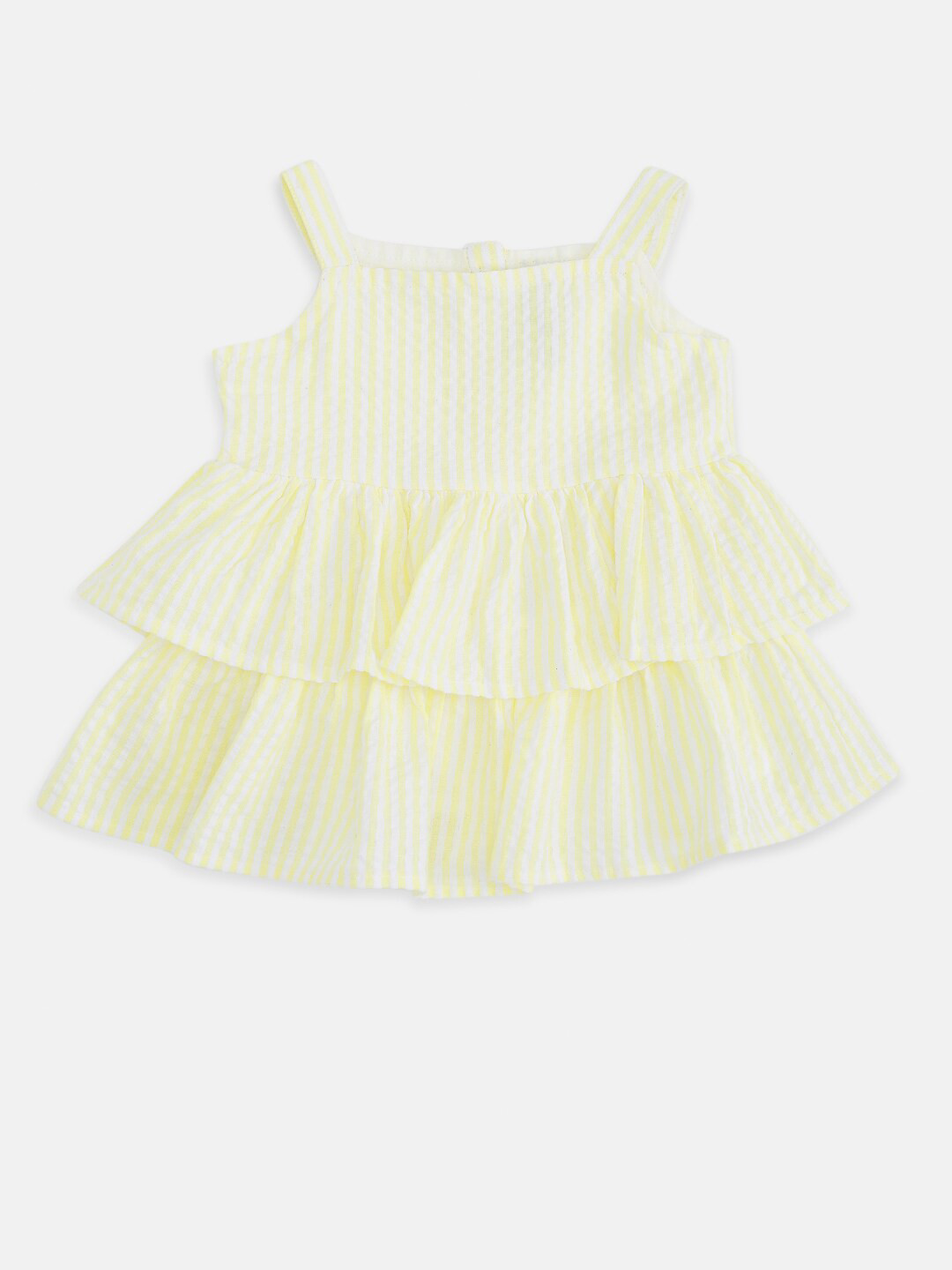 

Pantaloons Baby Yellow Striped Tiered Top