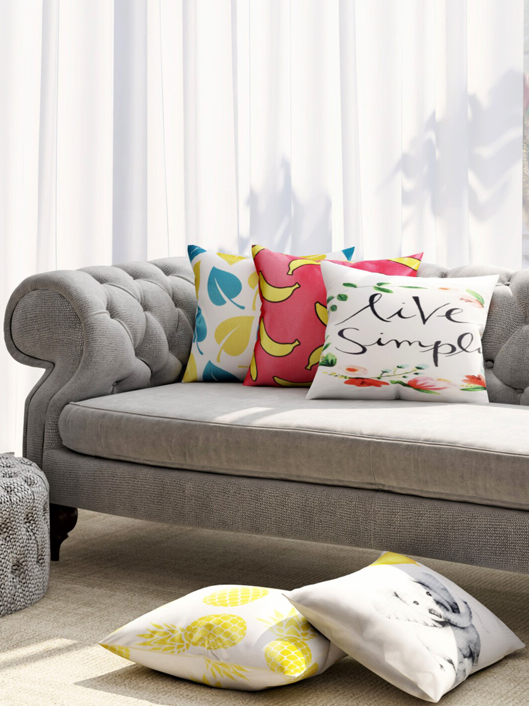 

TAG 7 Yellow & Red 5 Pieces Abstract Square Cushion Covers