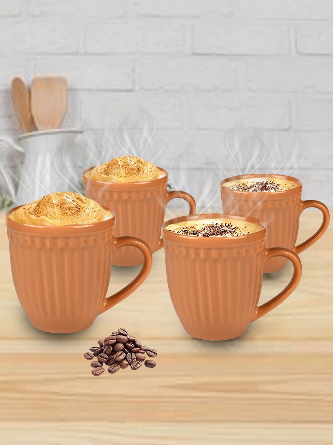 

URBAN CHEF Set Of 4 Mustard Textured Ceramic Matte Mugs