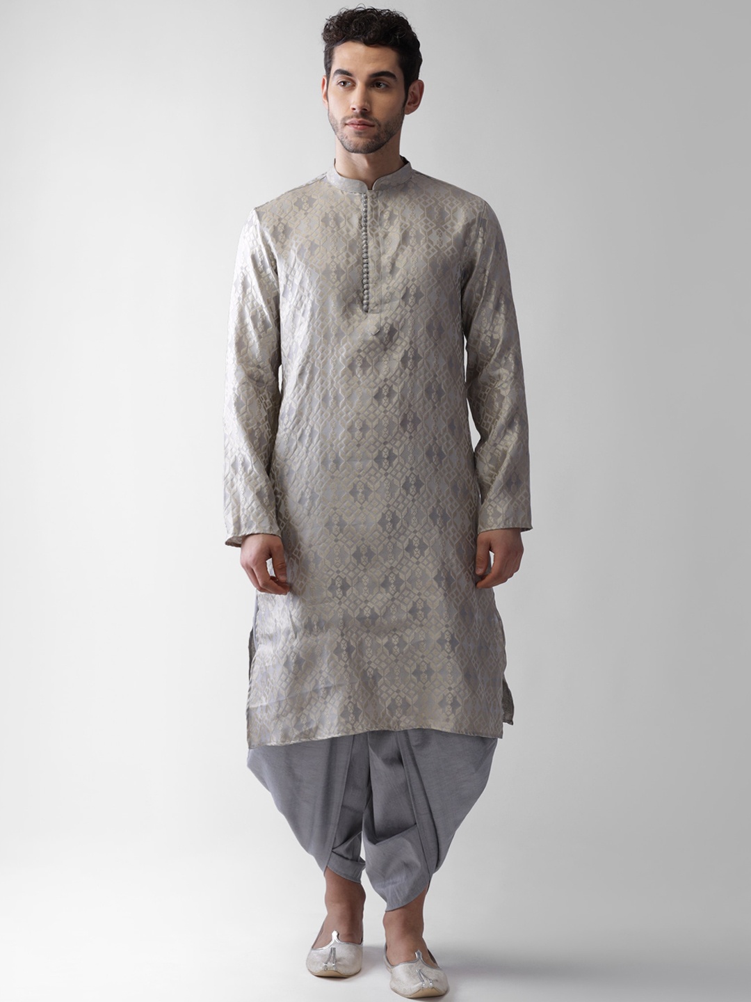

Vartah Men Grey Regular Kurta with Dhoti Pants