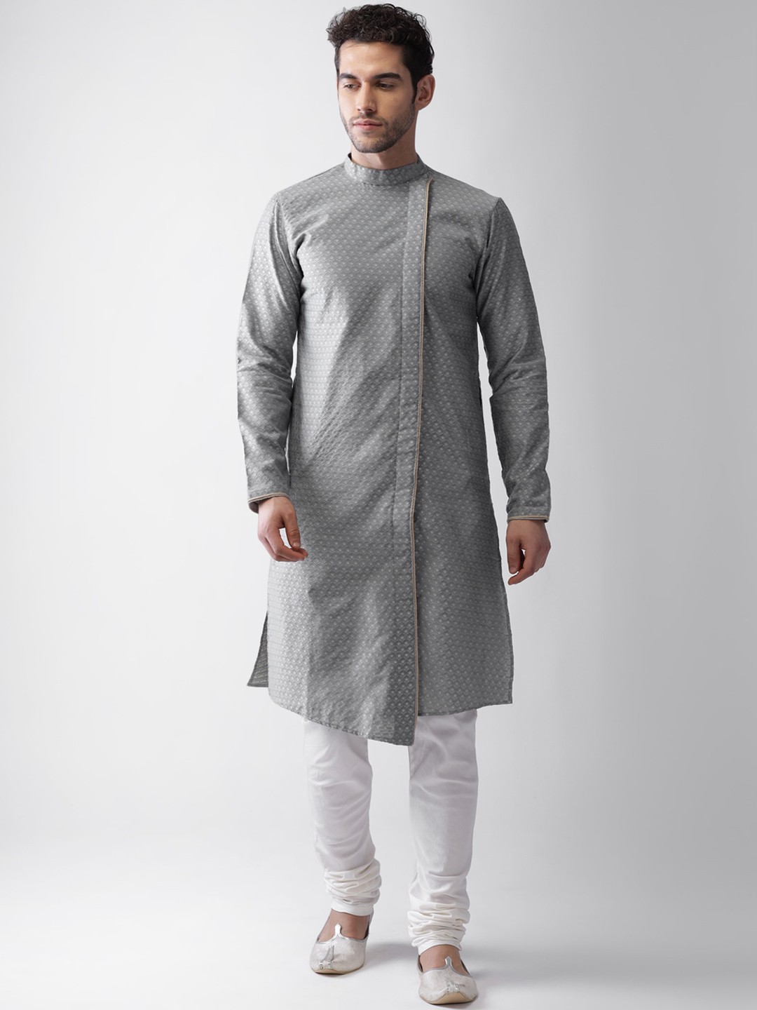 

Vartah Men Grey Angrakha Kurta with Churidar