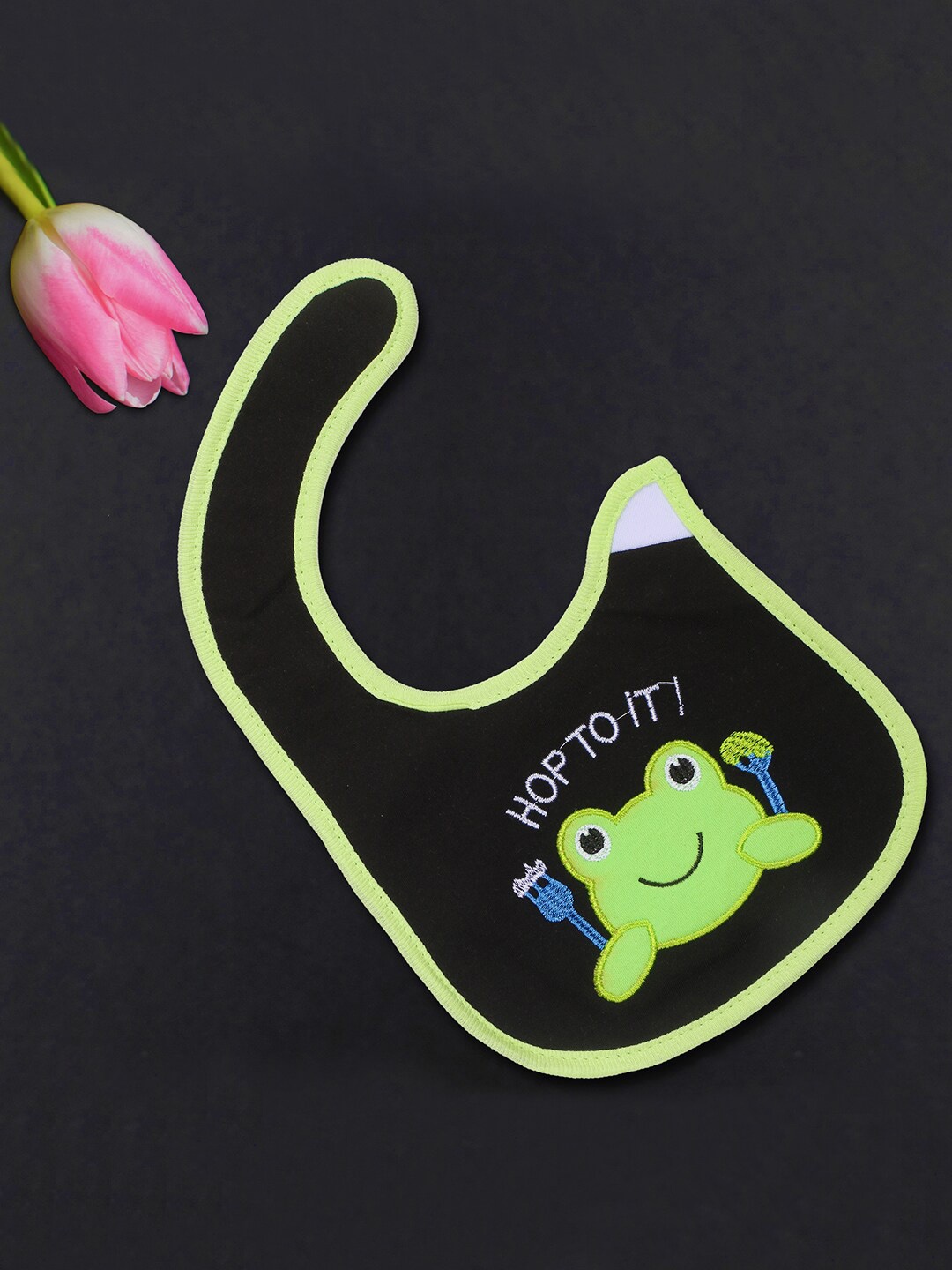 

POKORY Infant Kids Green & Black Printed Washable Bib