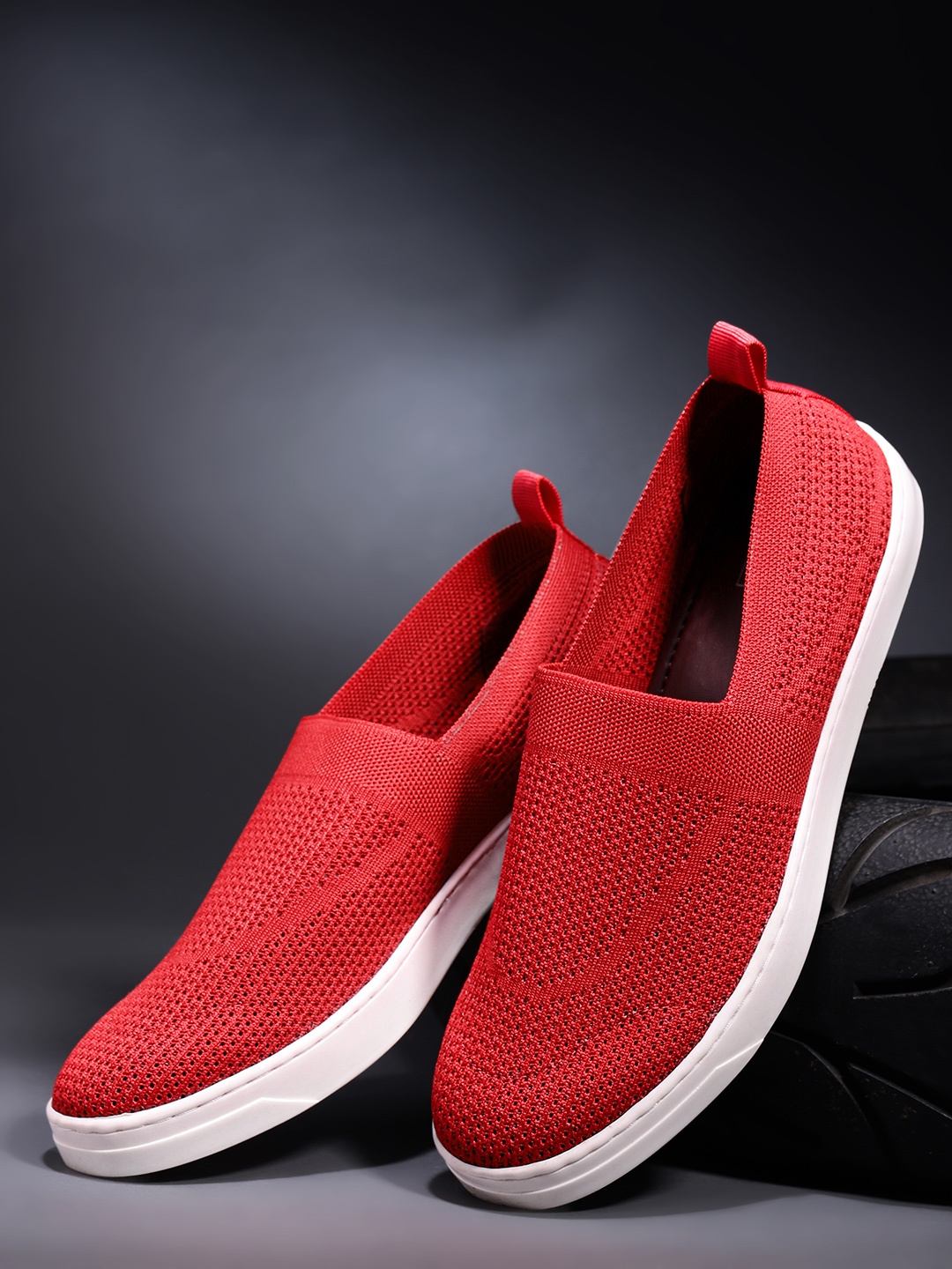 

The Roadster Lifestyle Co Men Red Woven Design Slip-On Sneakers