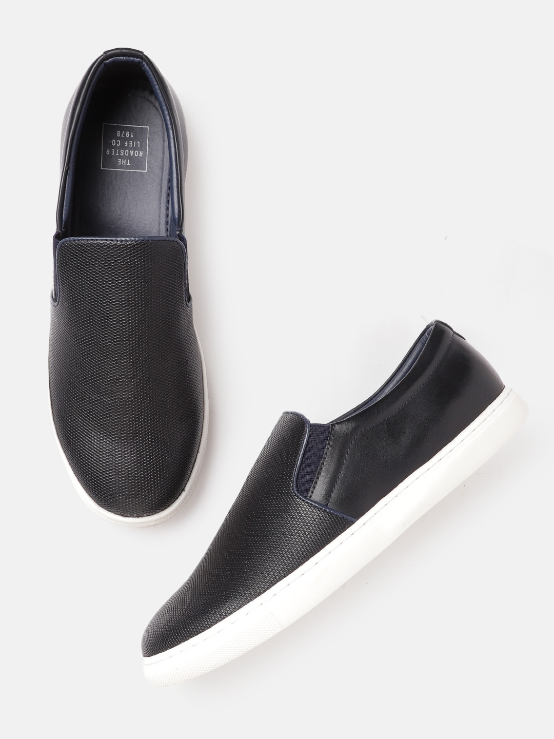 

The Roadster Lifestyle Co Men Navy Blue Geometric Textured Slip-On Sneakers
