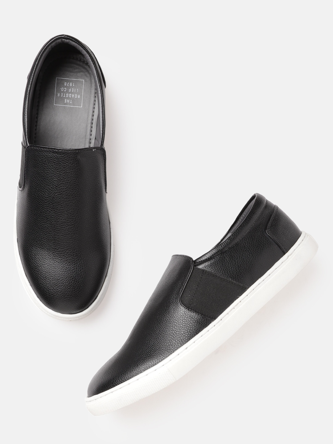 

The Roadster Lifestyle Co Men Black Solid Slip-On Sneakers