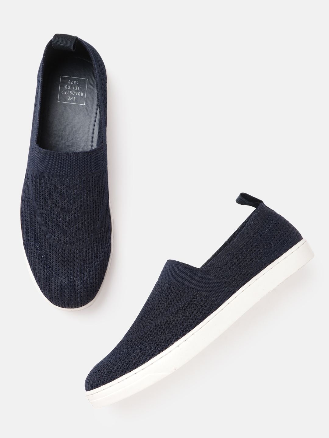 

The Roadster Lifestyle Co Men Navy Blue Woven Design Slip-On Sneakers