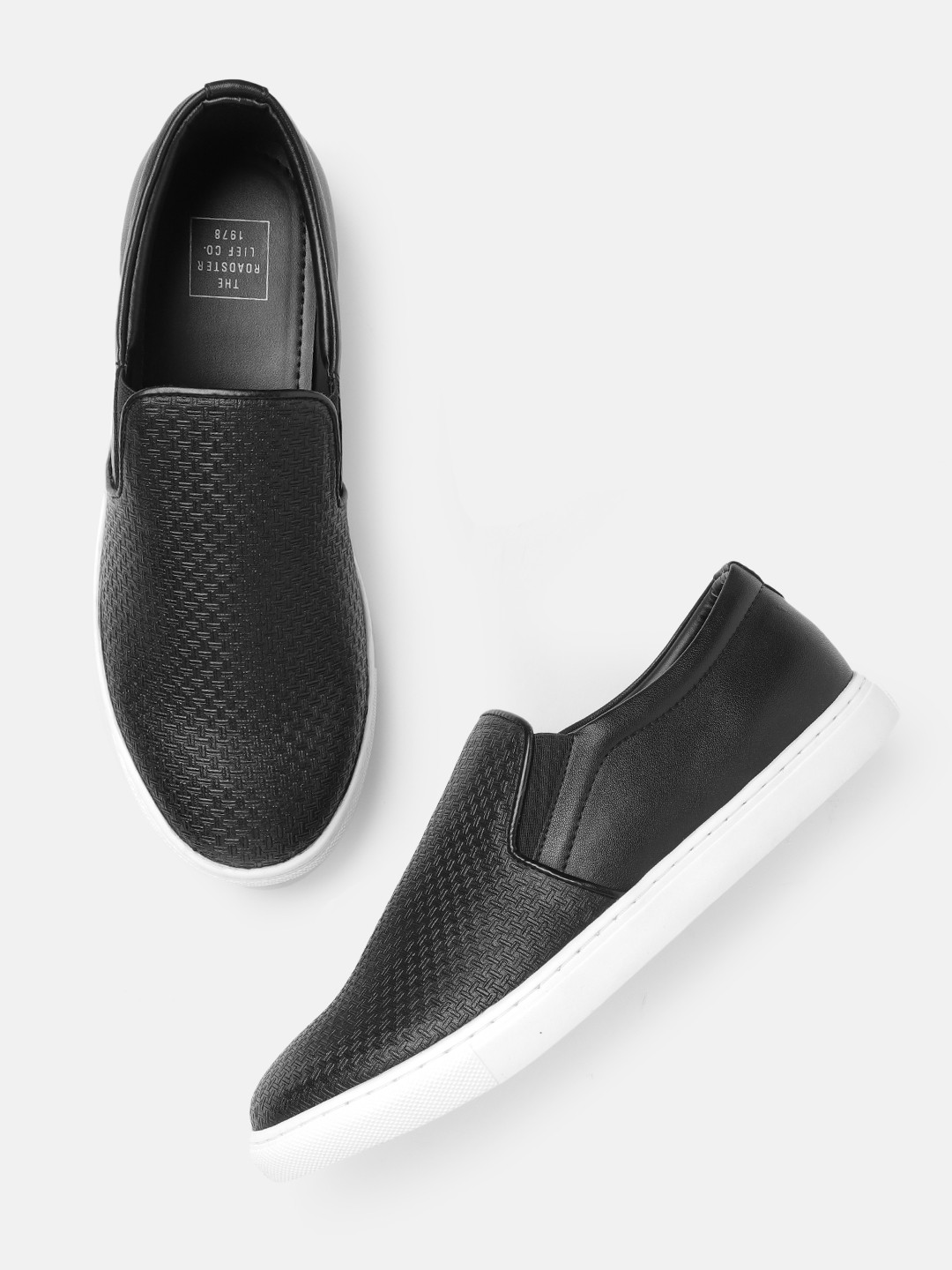 

The Roadster Lifestyle Co Men Black Basket Weave Textured Slip-On Sneakers