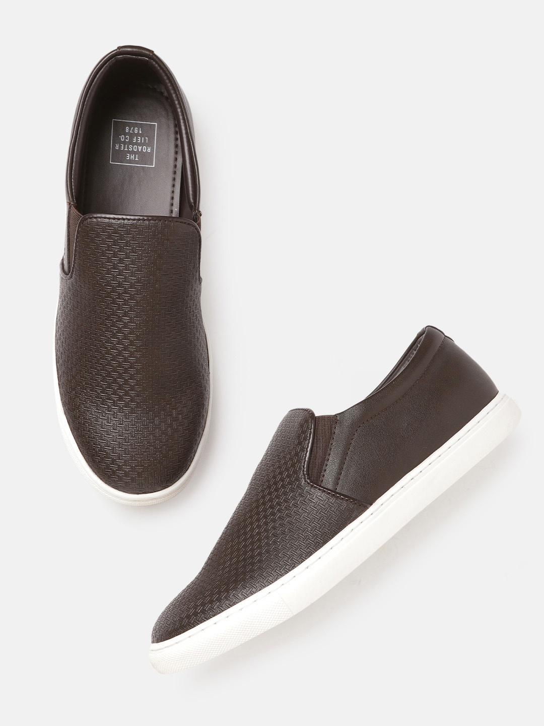 

The Roadster Lifestyle Co Men Coffee Brown Basketweave Textured Slip-On Sneakers