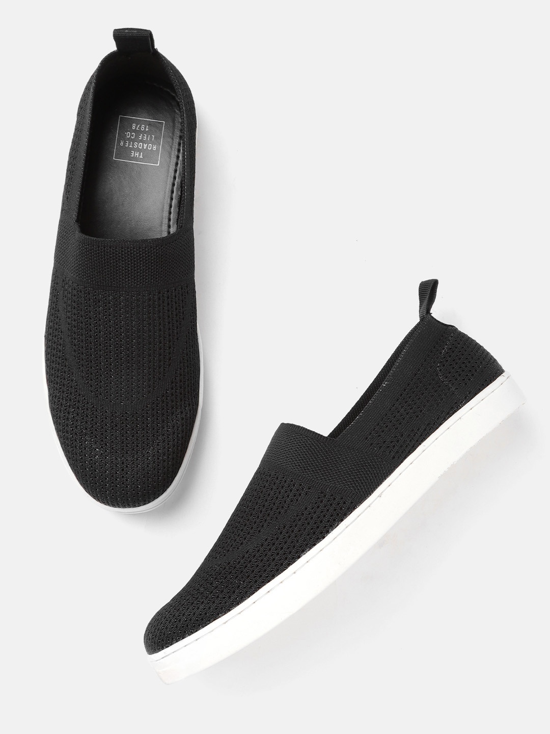 

The Roadster Lifestyle Co Men Black Woven Design Slip-On Sneakers