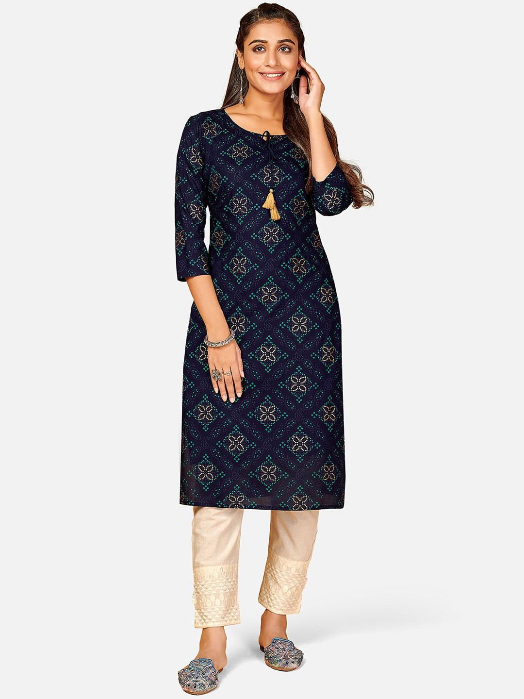 

Vbuyz Women Blue Ethnic Motifs Printed Kurta